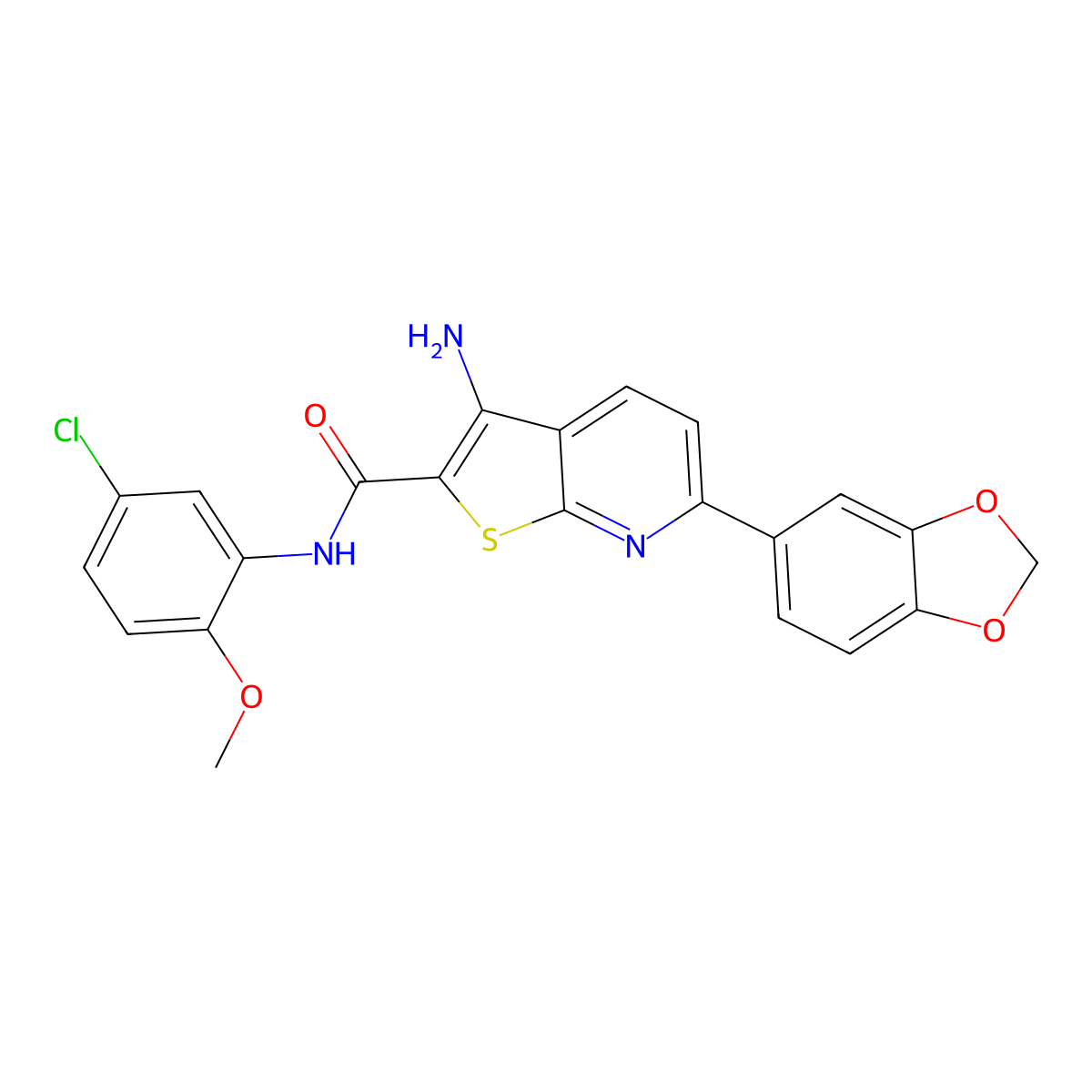 3-amino-6-(1,3-benzodioxol-5-yl)-N-(5-chloro-2-methoxyphenyl)thieno[2,3-b]pyridine-2-carboxamide molecular structure, CAS 625369-77-9