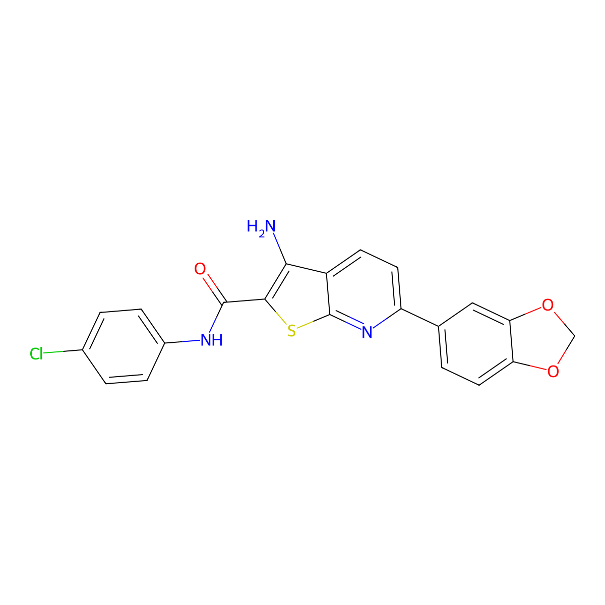 3-amino-6-(1,3-benzodioxol-5-yl)-N-(4-chlorophenyl)thieno[2,3-b]pyridine-2-carboxamide molecular structure, CAS 625369-79-1