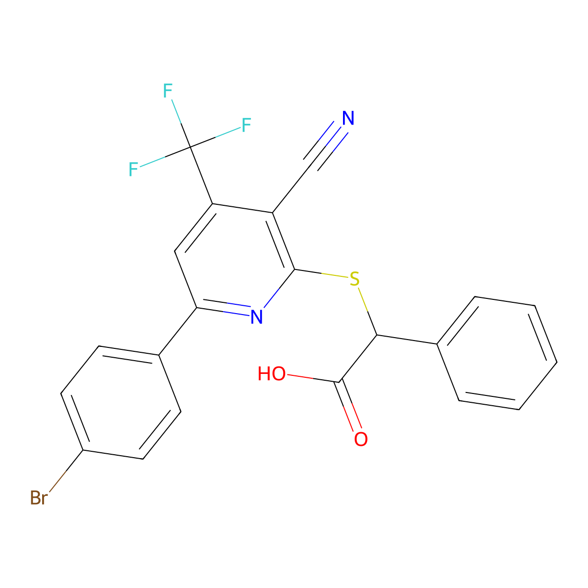 2-{[6-(4-Bromophenyl)-3-cyano-4-(trifluoromethyl)-2-pyridinyl]sulfanyl}-2-phenylacetic acid molecular structure, CAS 625369-82-6