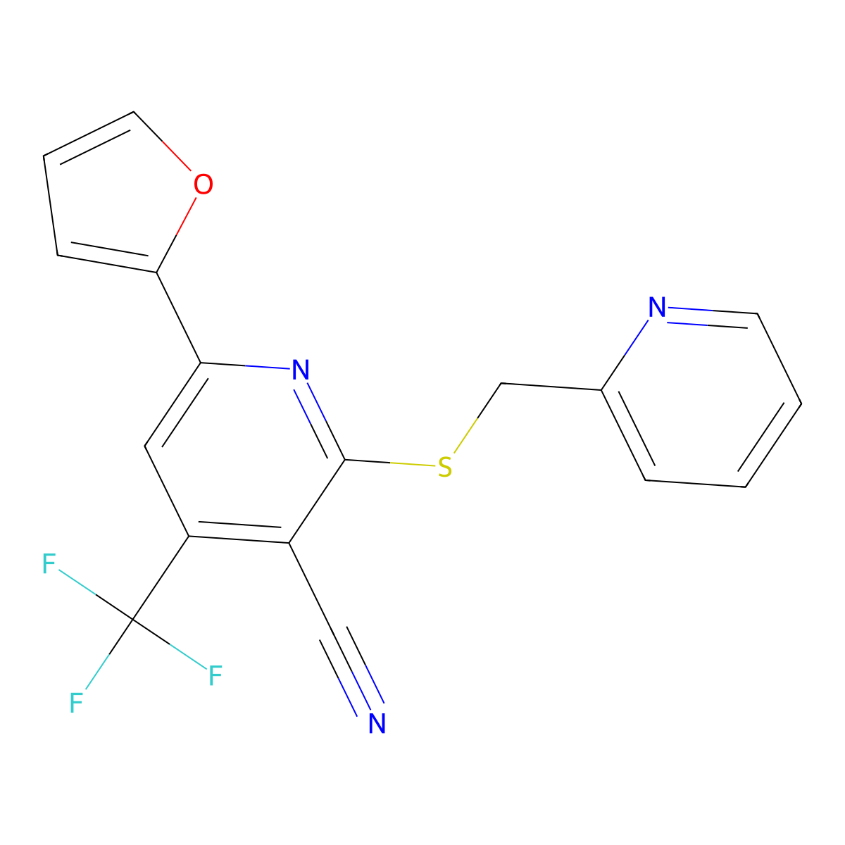 6-(2-Furyl)-2-[(2-pyridinylmethyl)thio]-4-(trifluoromethyl)nicotinonitrile molecular structure, CAS 625369-84-8