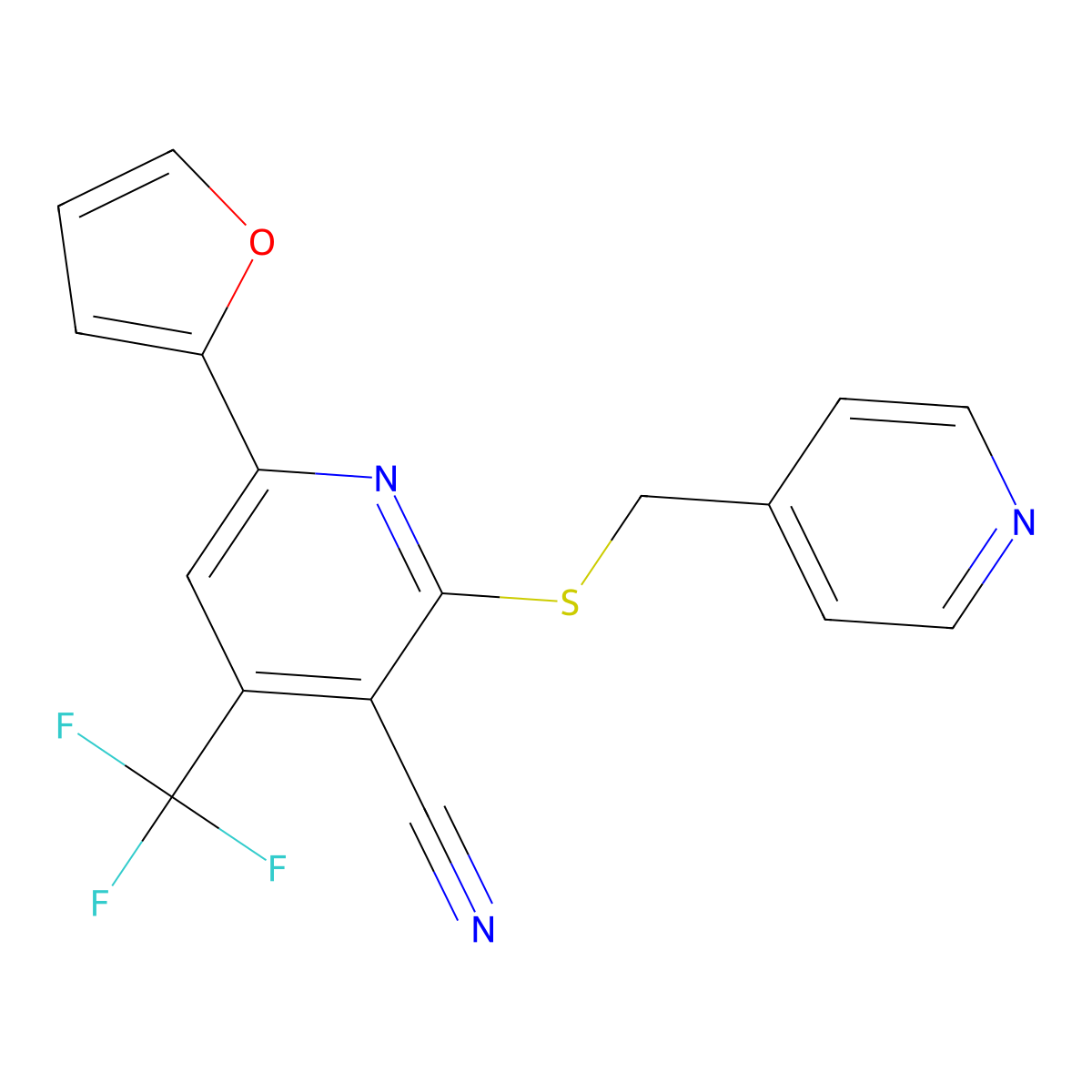 6-Furan-2-yl-2-(pyridin-4-ylmethylsulfanyl)-4-trifluoromethyl-nicotinonitrile molecular structure, CAS 625369-85-9