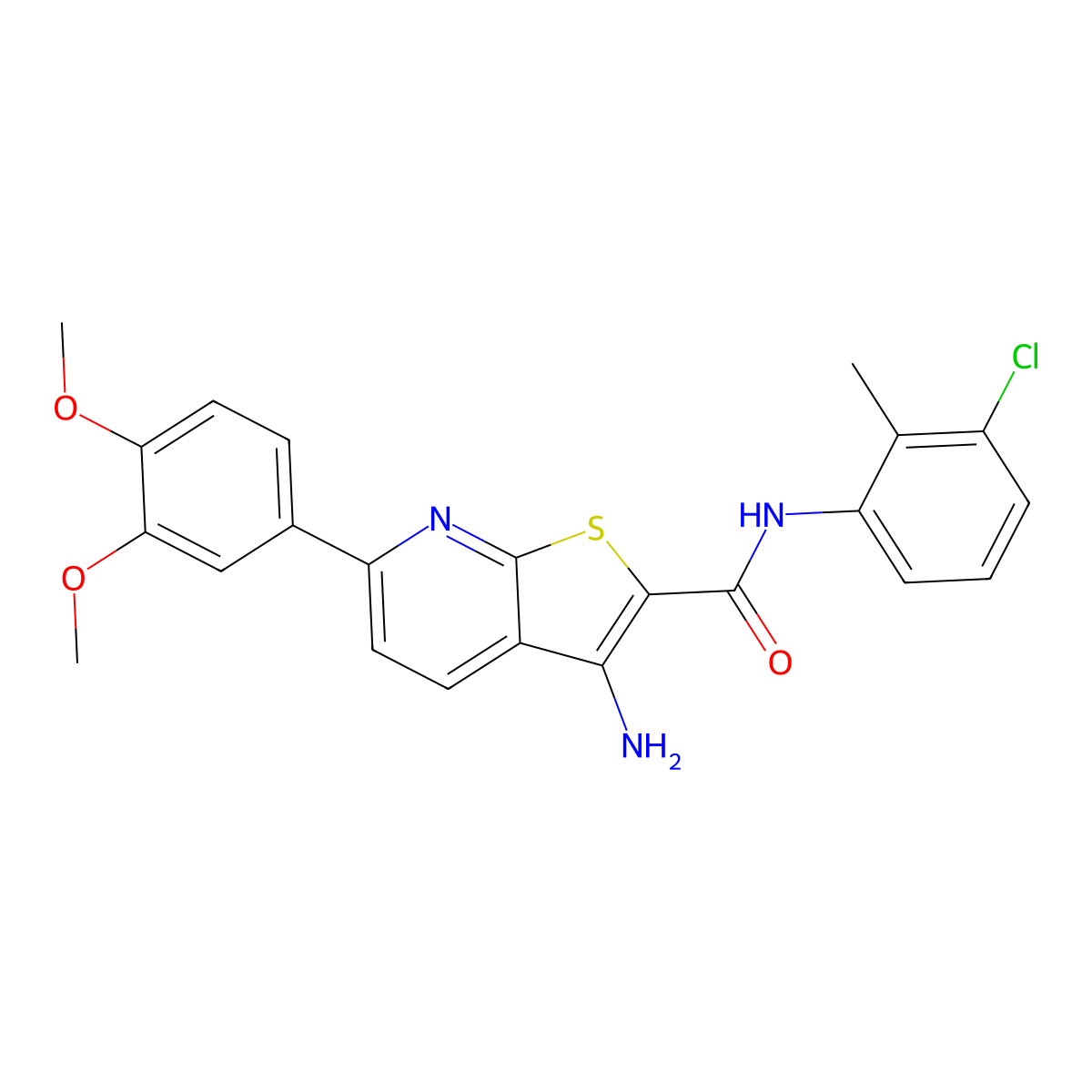 3-amino-N-(3-chloro-2-methylphenyl)-6-(3,4-dimethoxyphenyl)thieno[2,3-b]pyridine-2-carboxamide molecular structure, CAS 625369-92-8