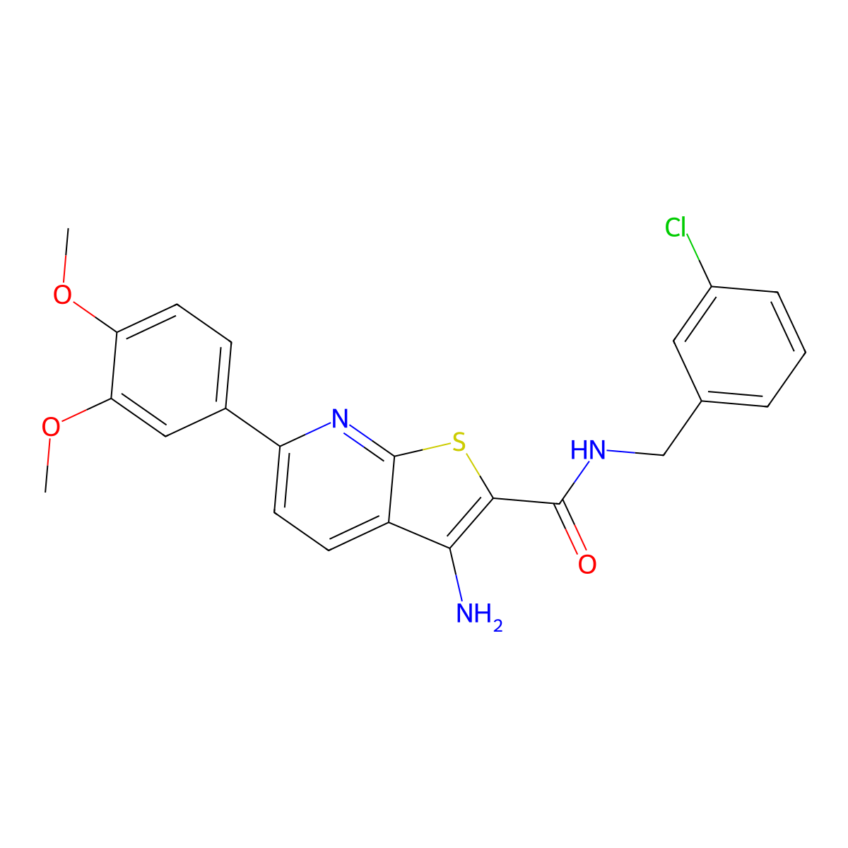 3-amino-N-(3-chlorobenzyl)-6-(3,4-dimethoxyphenyl)thieno[2,3-b]pyridine-2-carboxamide molecular structure, CAS 625369-97-3