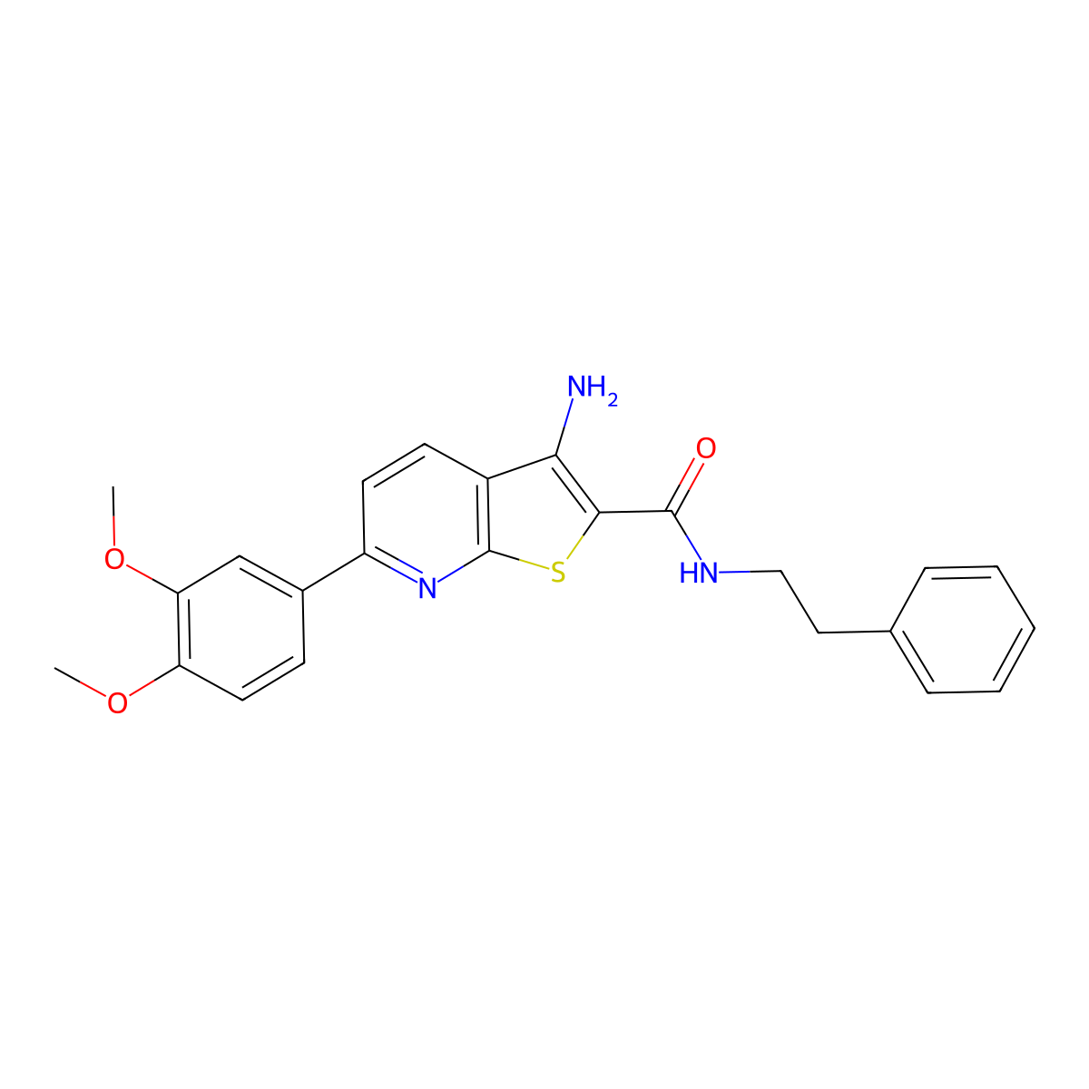 3-amino-6-(3,4-dimethoxyphenyl)-N-(2-phenylethyl)thieno[2,3-b]pyridine-2-carboxamide molecular structure, CAS 625369-98-4