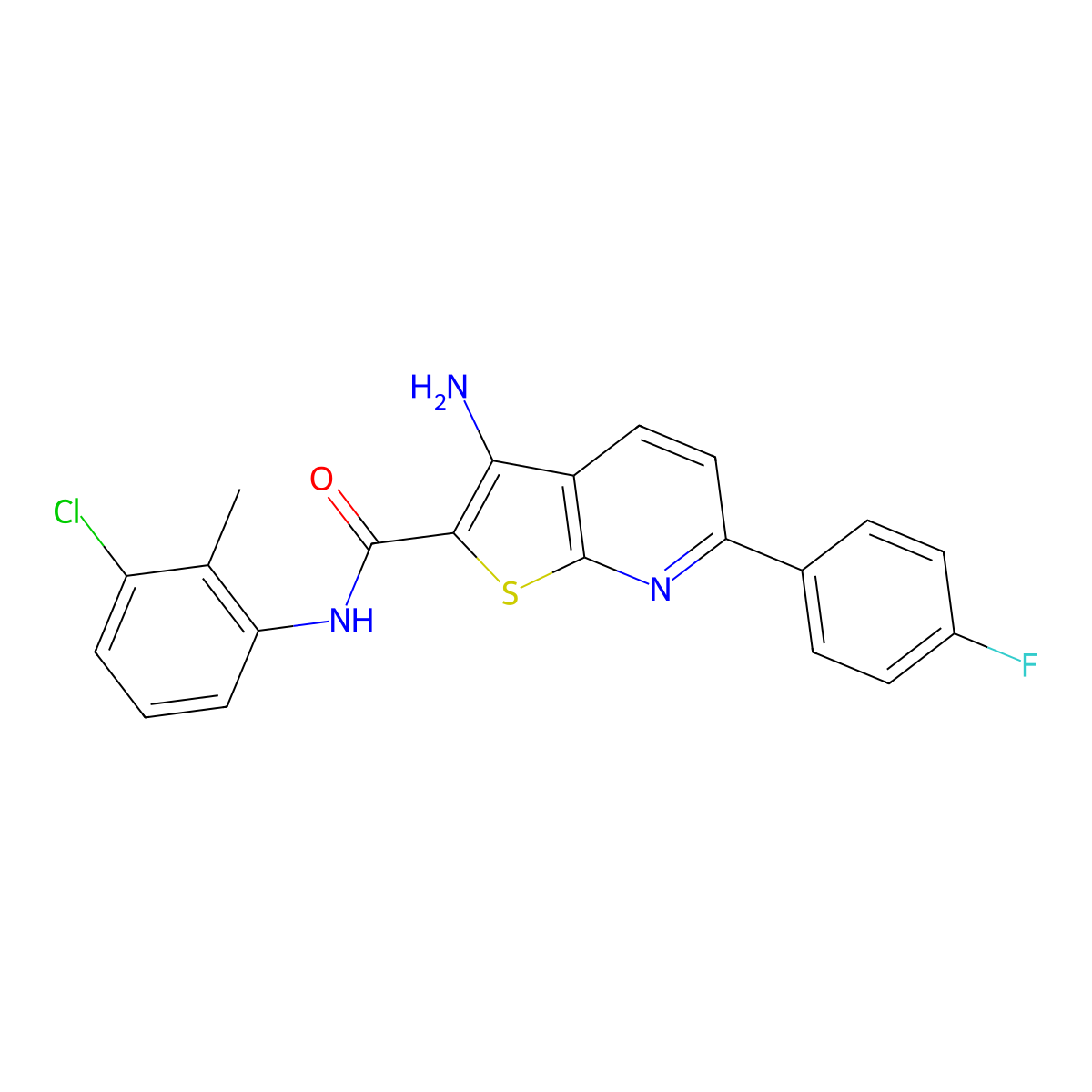 3-amino-N-(3-chloro-2-methylphenyl)-6-(4-fluorophenyl)thieno[2,3-b]pyridine-2-carboxamide molecular structure, CAS 625370-02-7