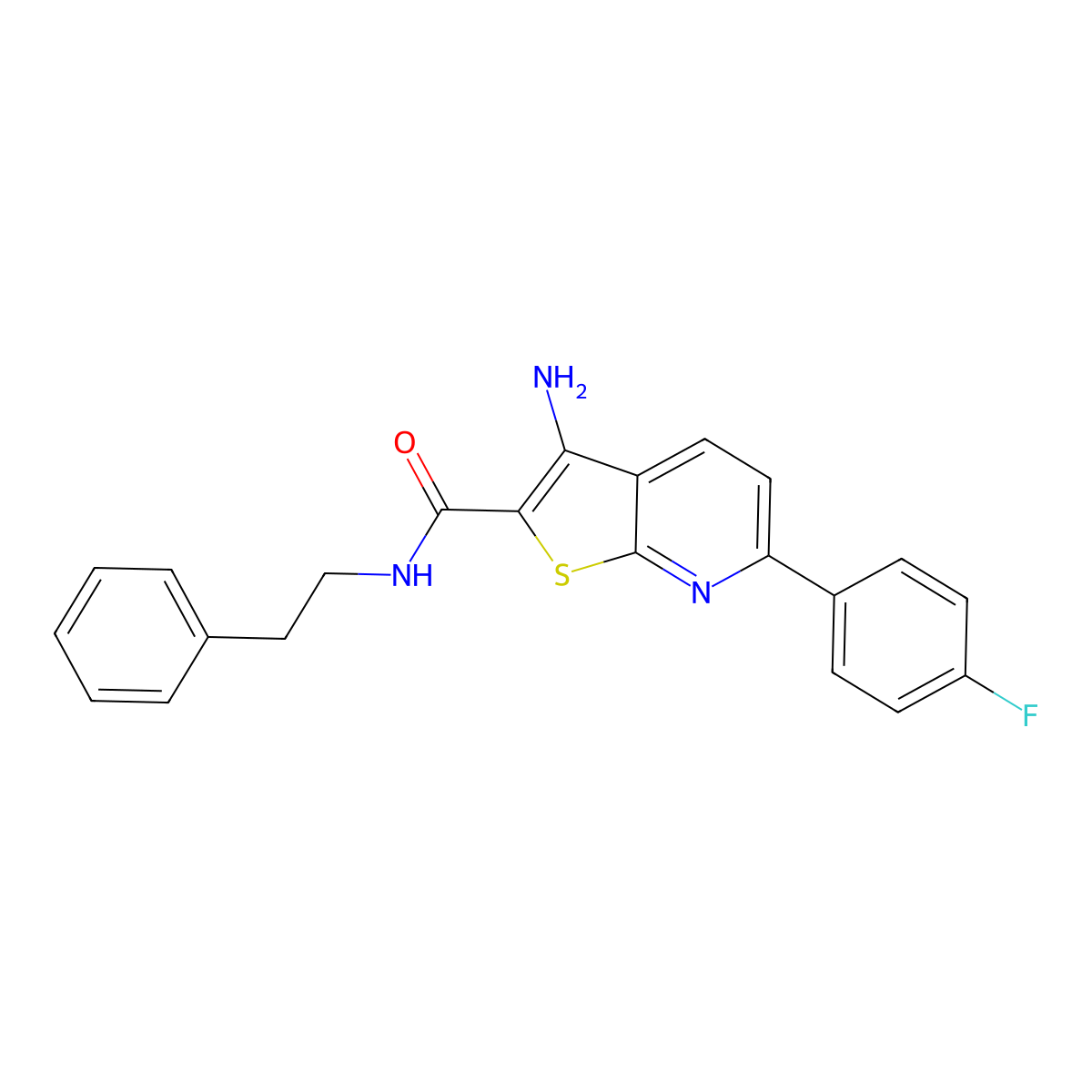 3-amino-6-(4-fluorophenyl)-N-(2-phenylethyl)thieno[2,3-b]pyridine-2-carboxamide molecular structure, CAS 625370-07-2
