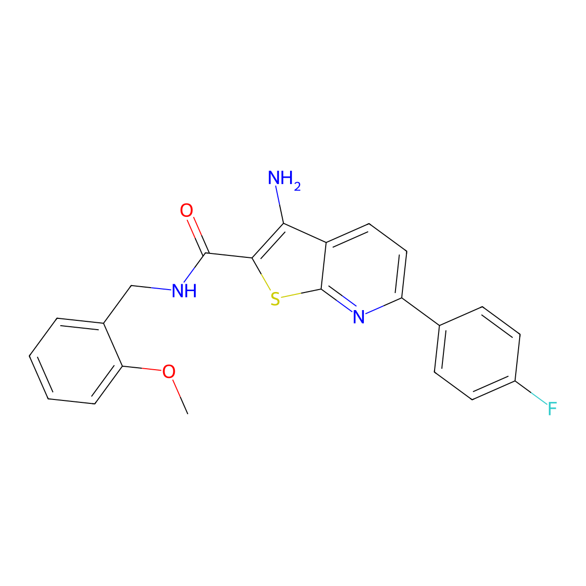 3-amino-6-(4-fluorophenyl)-N-(2-methoxybenzyl)thieno[2,3-b]pyridine-2-carboxamide molecular structure, CAS 625370-09-4