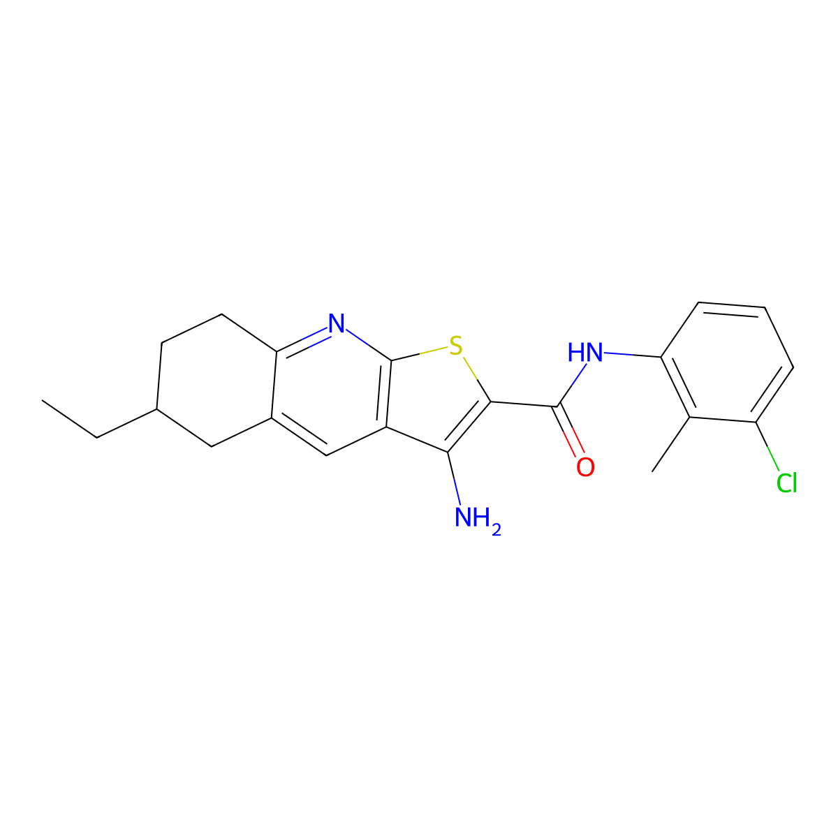 3-amino-N-(3-chloro-2-methylphenyl)-6-ethyl-5,6,7,8-tetrahydrothieno[2,3-b]quinoline-2-carboxamide molecular structure, CAS 625370-13-0