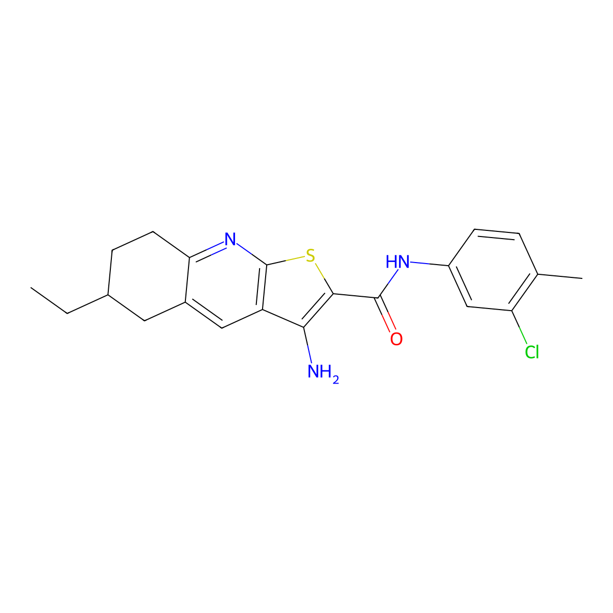 3-amino-N-(3-chloro-4-methylphenyl)-6-ethyl-5,6,7,8-tetrahydrothieno[2,3-b]quinoline-2-carboxamide molecular structure, CAS 625370-14-1
