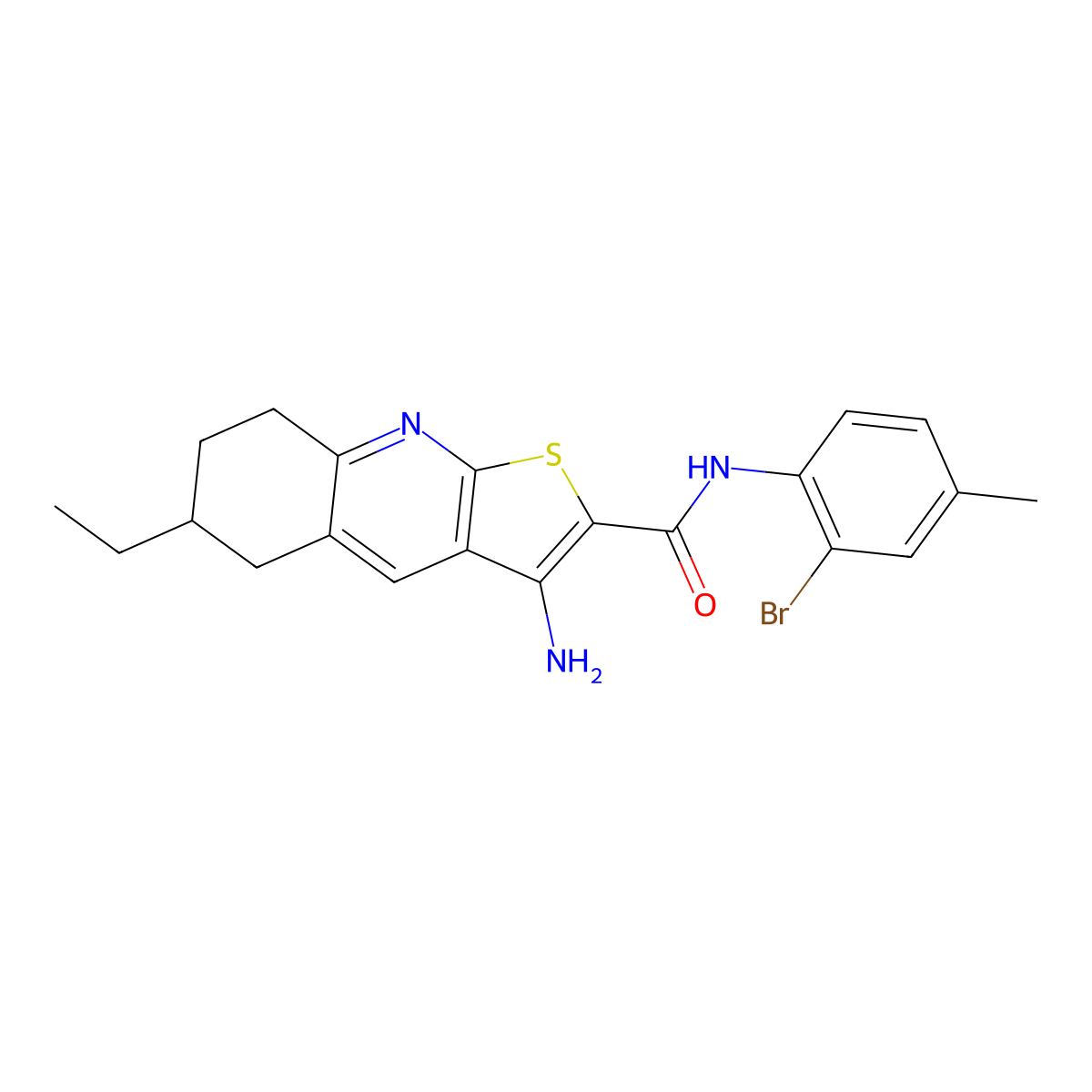3-amino-N-(2-bromo-4-methylphenyl)-6-ethyl-5,6,7,8-tetrahydrothieno[2,3-b]quinoline-2-carboxamide molecular structure, CAS 625370-15-2