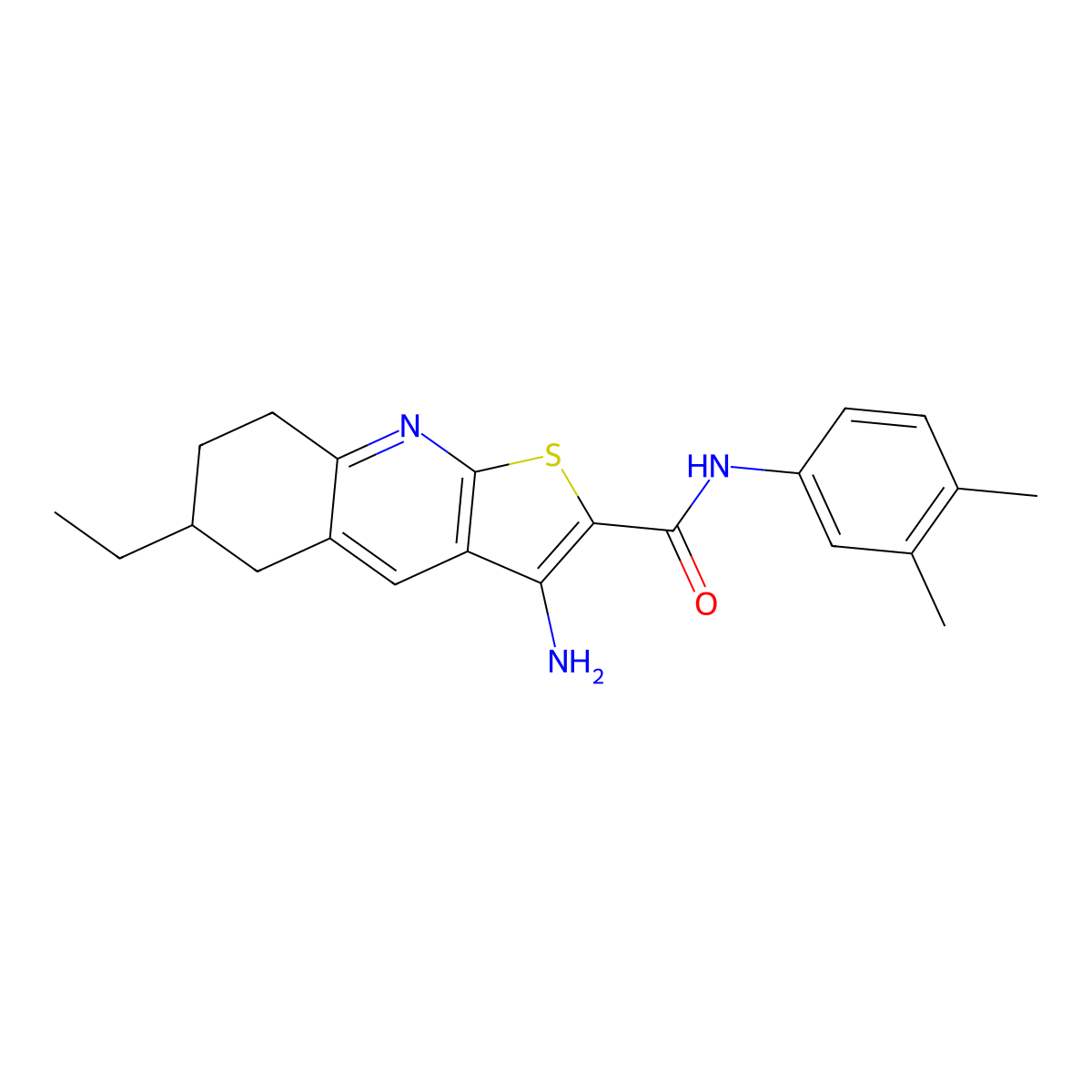 3-amino-N-(3,4-dimethylphenyl)-6-ethyl-5,6,7,8-tetrahydrothieno[2,3-b]quinoline-2-carboxamide molecular structure, CAS 625370-16-3