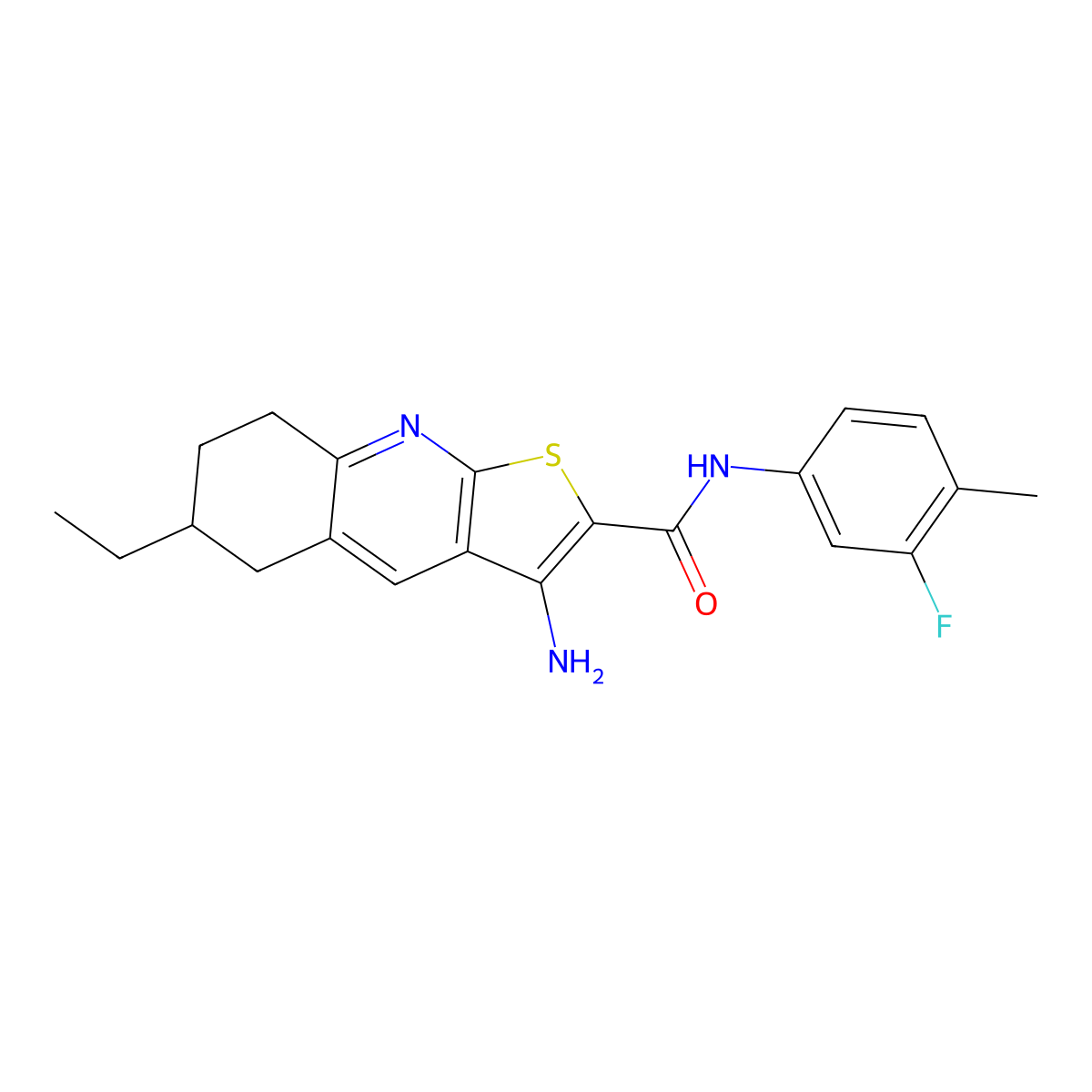 3-amino-6-ethyl-N-(3-fluoro-4-methylphenyl)-5,6,7,8-tetrahydrothieno[2,3-b]quinoline-2-carboxamide molecular structure, CAS 625370-20-9