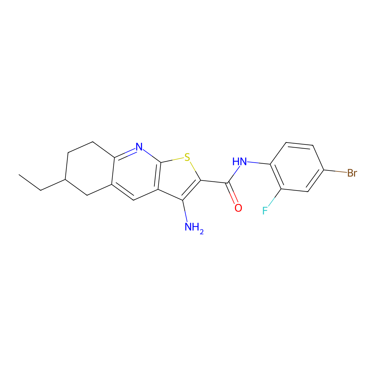 3-amino-N-(4-bromo-2-fluorophenyl)-6-ethyl-5,6,7,8-tetrahydrothieno[2,3-b]quinoline-2-carboxamide molecular structure, CAS 625370-21-0
