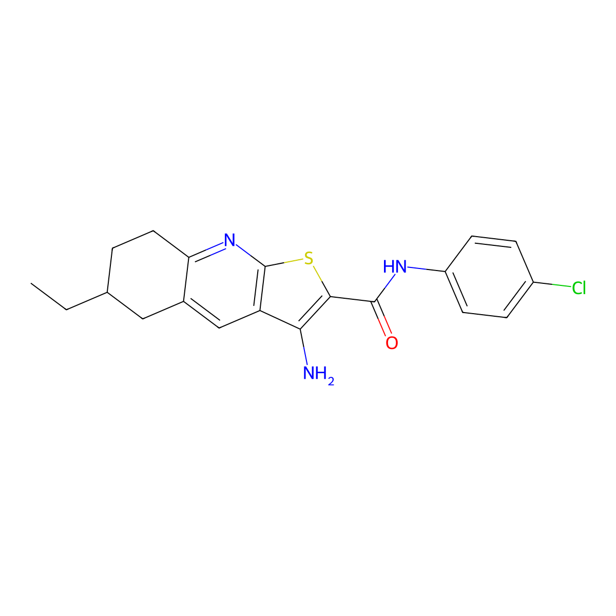 3-amino-N-(4-chlorophenyl)-6-ethyl-5,6,7,8-tetrahydrothieno[2,3-b]quinoline-2-carboxamide molecular structure, CAS 625370-24-3