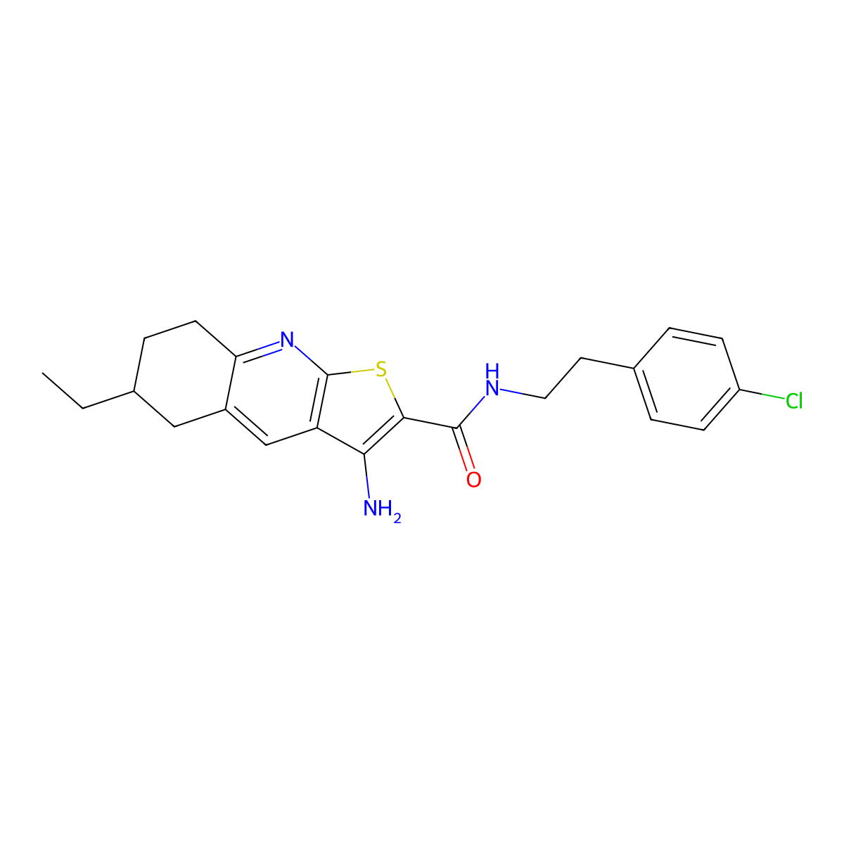 3-amino-N-[2-(4-chlorophenyl)ethyl]-6-ethyl-5,6,7,8-tetrahydrothieno[2,3-b]quinoline-2-carboxamide molecular structure, CAS 625370-25-4
