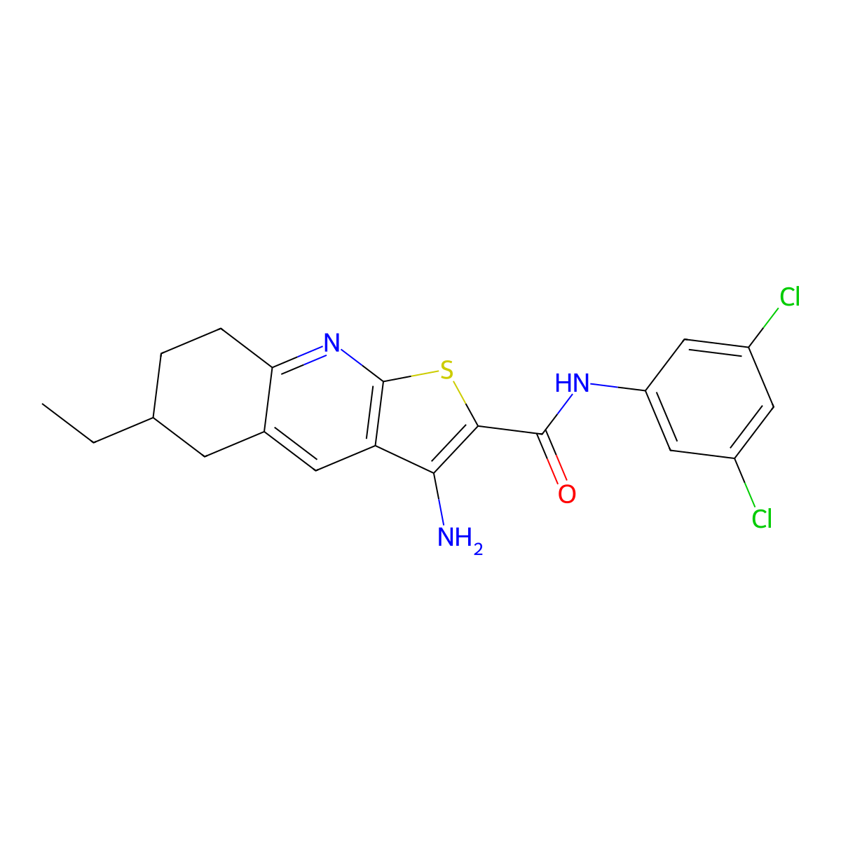 3-amino-N-(3,5-dichlorophenyl)-6-ethyl-5,6,7,8-tetrahydrothieno[2,3-b]quinoline-2-carboxamide molecular structure, CAS 625370-26-5