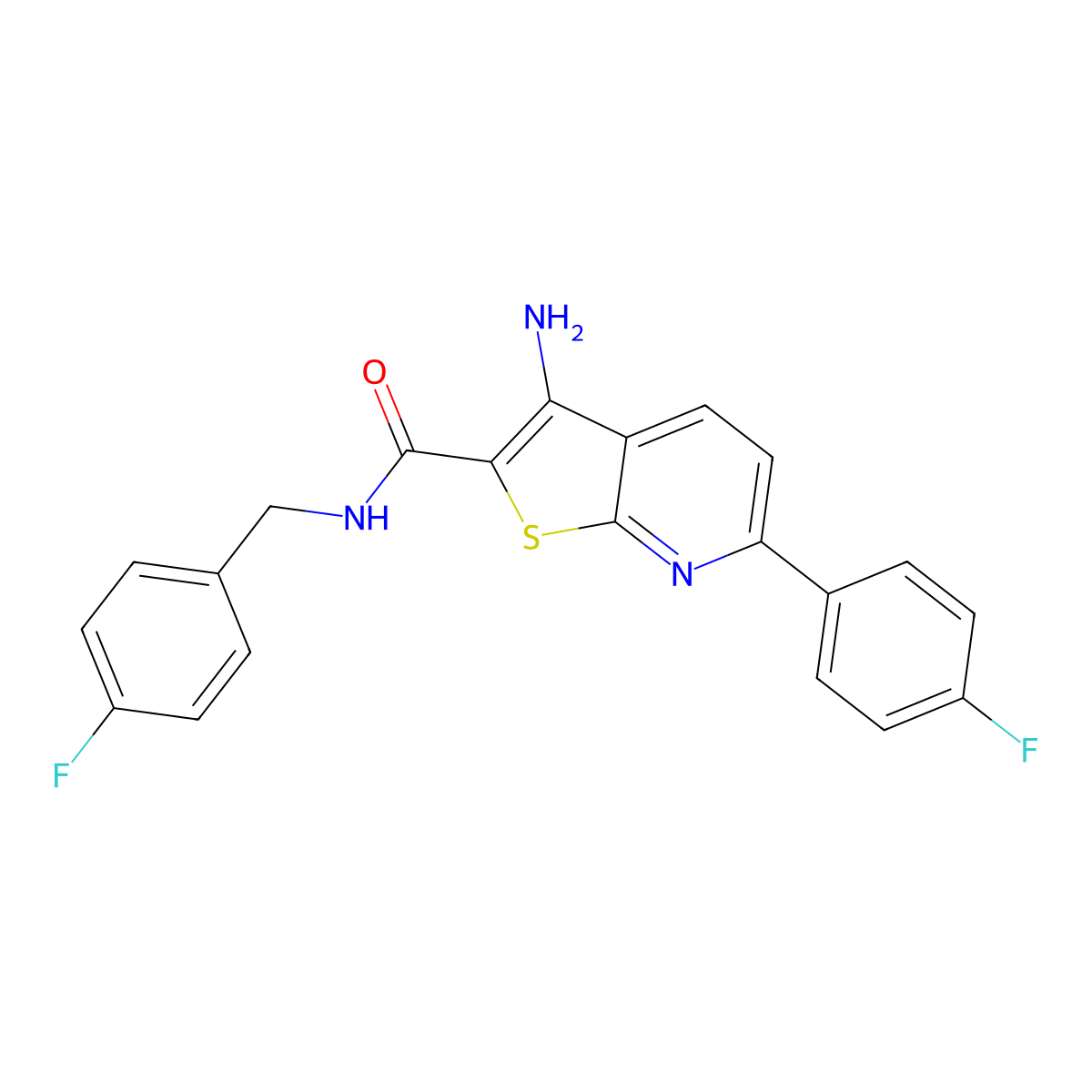 3-amino-N-(4-fluorobenzyl)-6-(4-fluorophenyl)thieno[2,3-b]pyridine-2-carboxamide molecular structure, CAS 625370-31-2