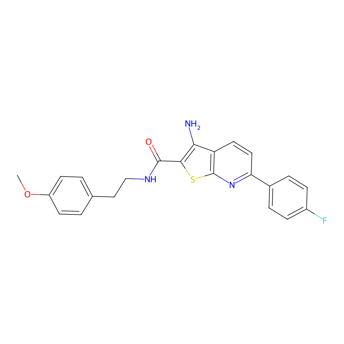 3-amino-6-(4-fluorophenyl)-N-[2-(4-methoxyphenyl)ethyl]thieno[2,3-b]pyridine-2-carboxamide molecular structure, CAS 625370-33-4