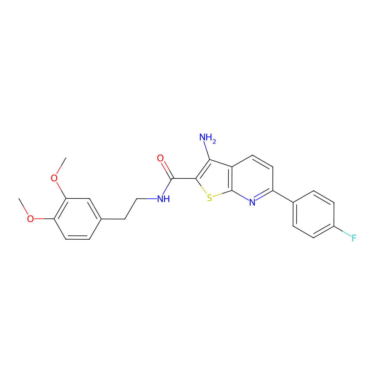 3-amino-N-[2-(3,4-dimethoxyphenyl)ethyl]-6-(4-fluorophenyl)thieno[2,3-b]pyridine-2-carboxamide molecular structure, CAS 625370-50-5
