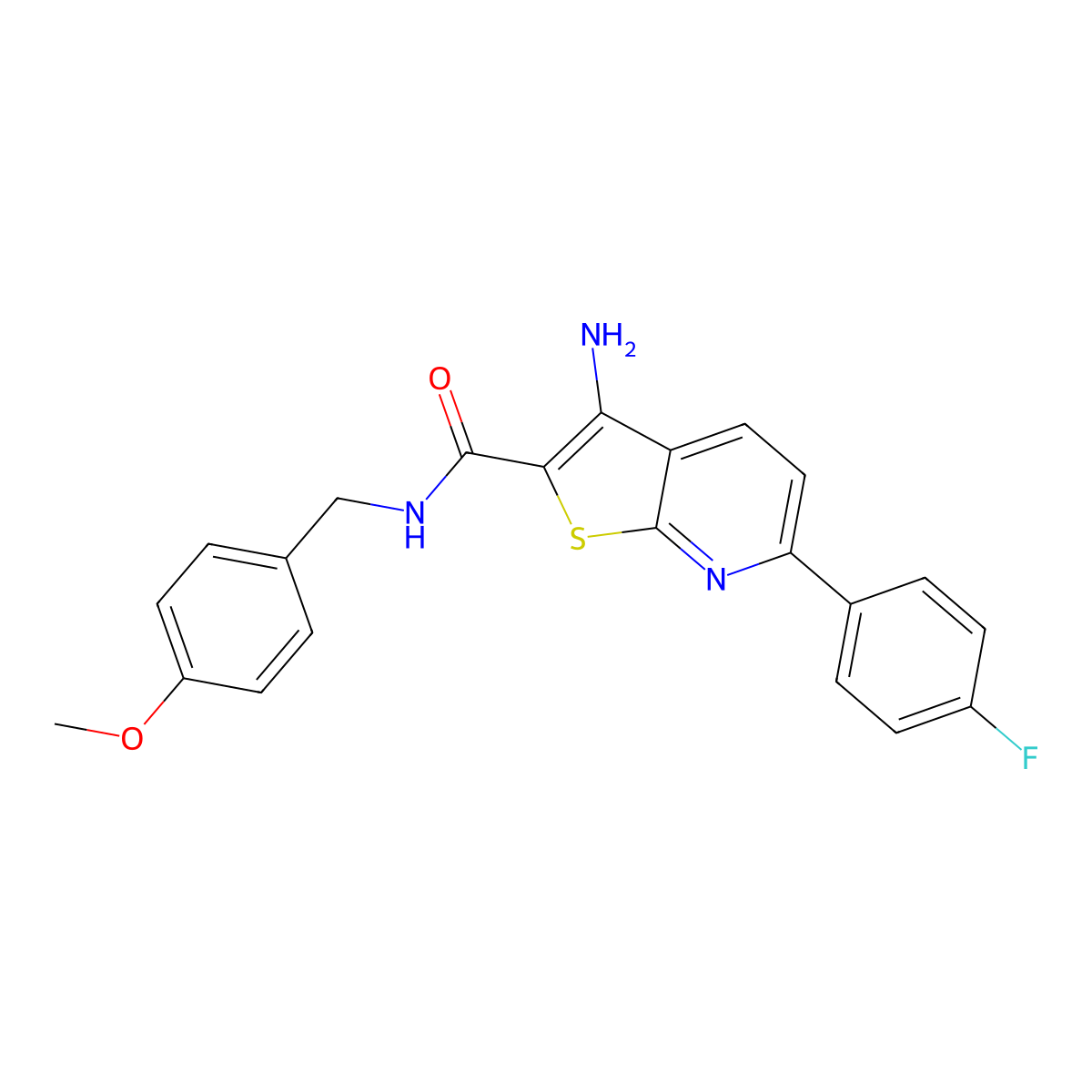 3-amino-6-(4-fluorophenyl)-N-(4-methoxybenzyl)thieno[2,3-b]pyridine-2-carboxamide molecular structure, CAS 625370-56-1