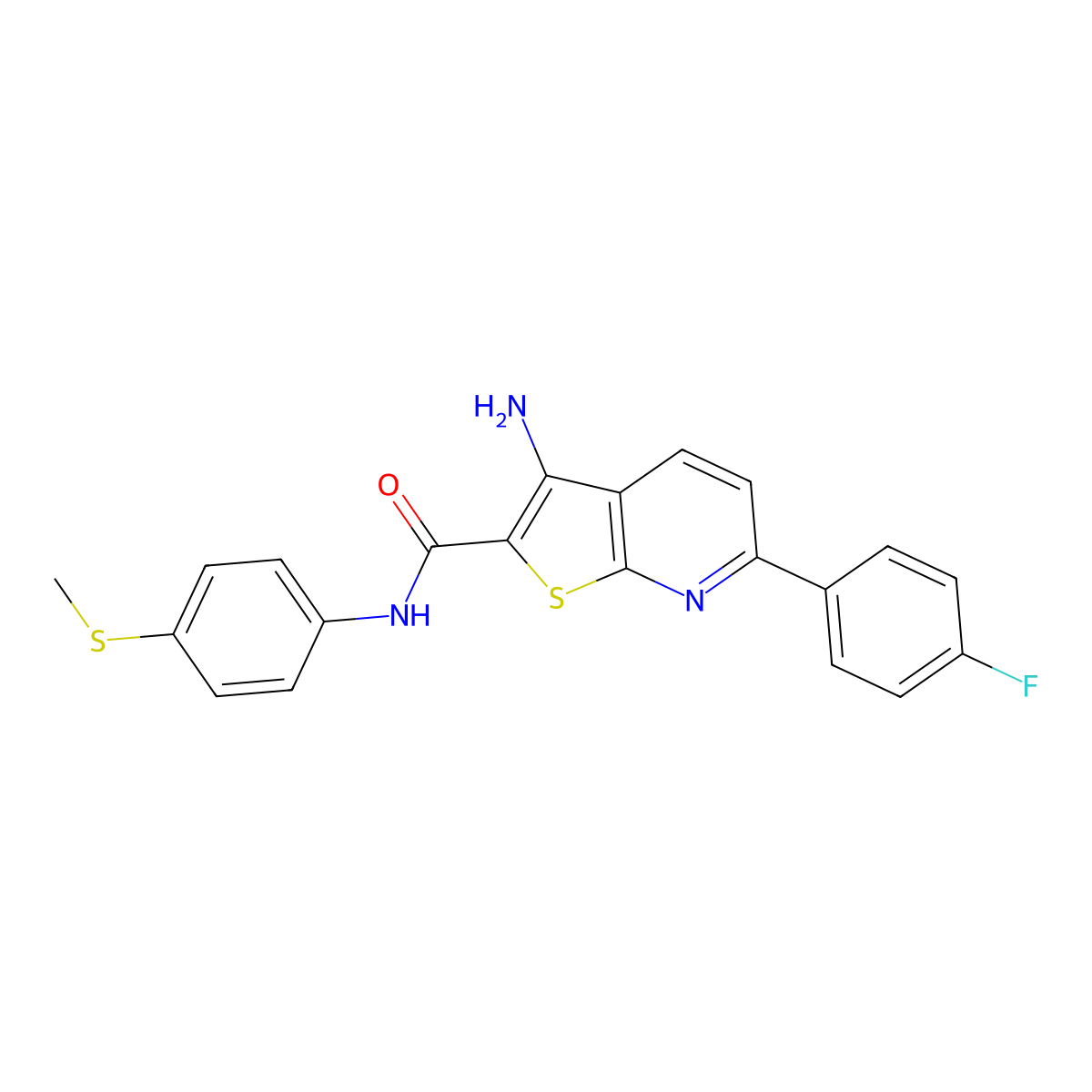 3-amino-6-(4-fluorophenyl)-N-(4-methylsulfanylphenyl)thieno[2,3-b]pyridine-2-carboxamide molecular structure, CAS 625370-58-3