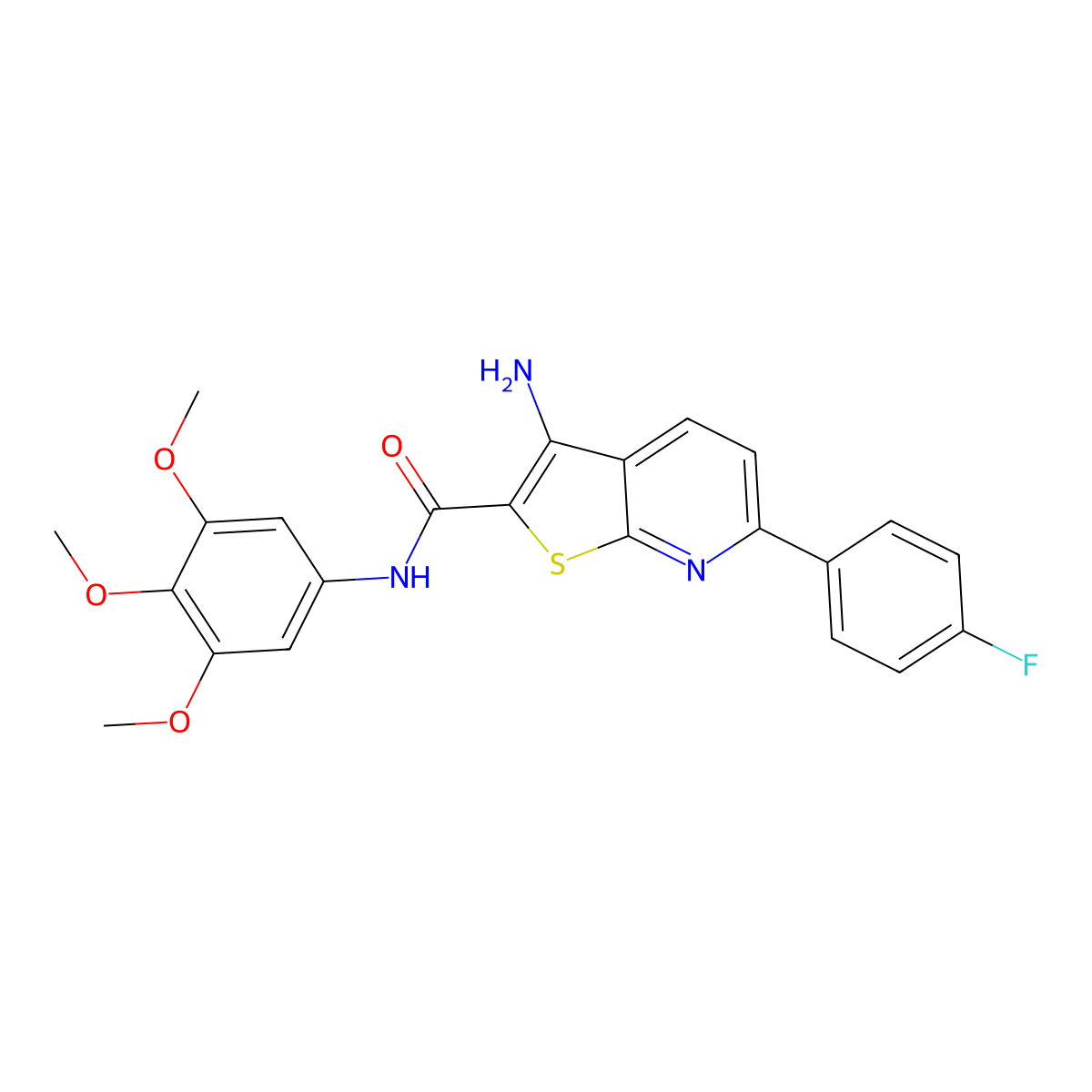 3-amino-6-(4-fluorophenyl)-N-(3,4,5-trimethoxyphenyl)thieno[2,3-b]pyridine-2-carboxamide molecular structure, CAS 625370-60-7