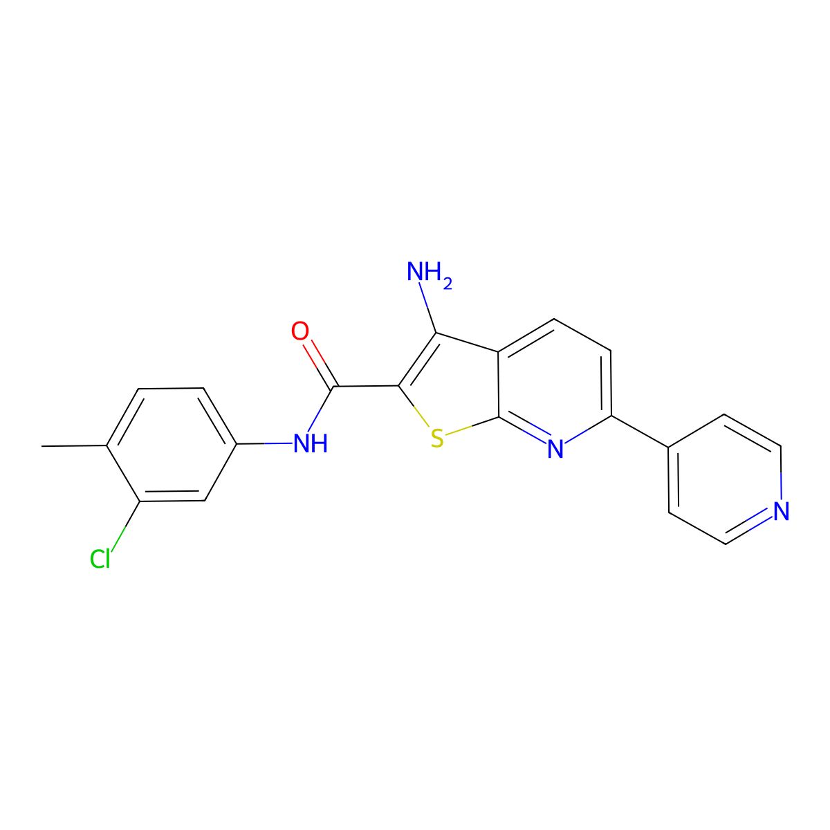 3-amino-N-(3-chloro-4-methylphenyl)-6-pyridin-4-ylthieno[2,3-b]pyridine-2-carboxamide molecular structure, CAS 625370-61-8