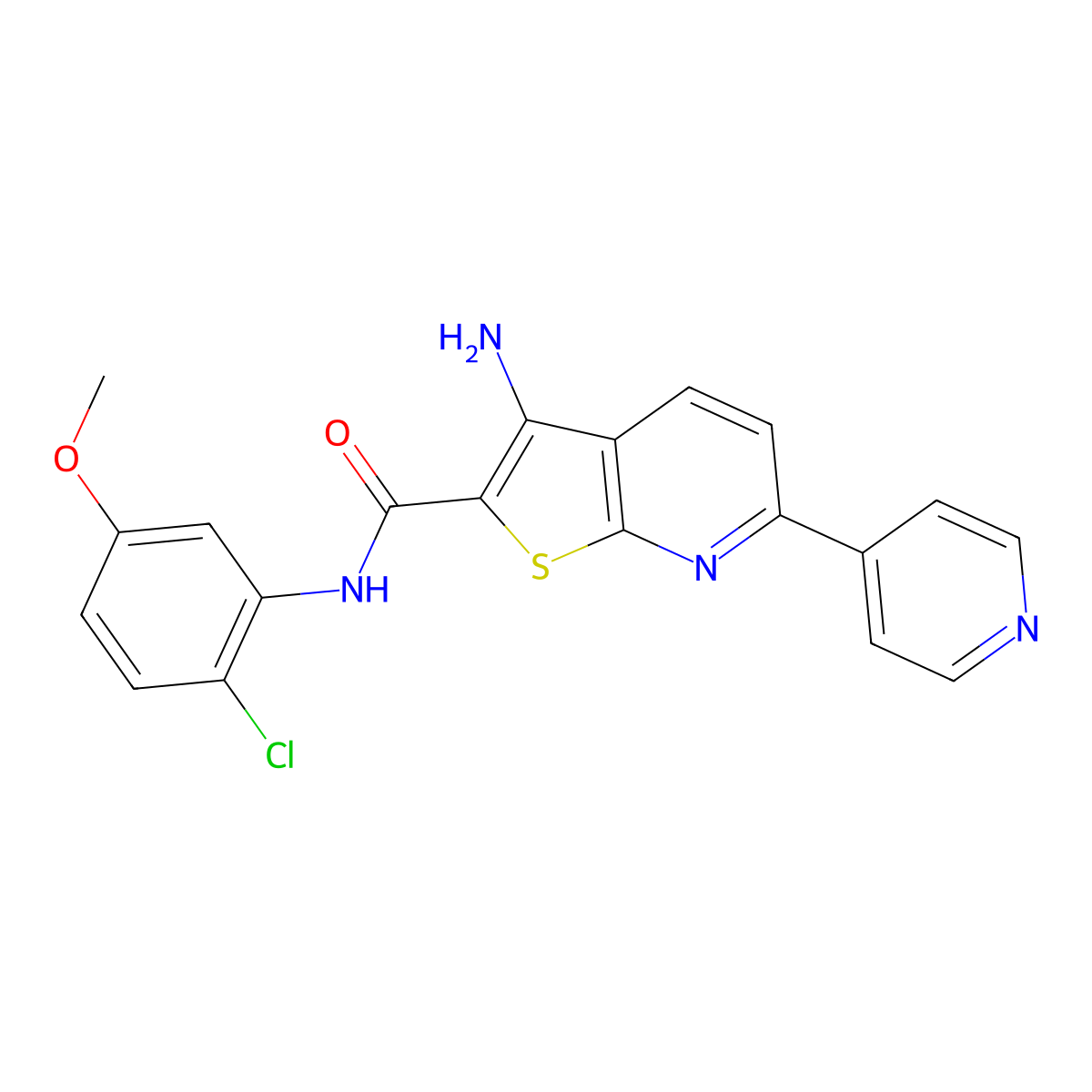 3-amino-N-(2-chloro-5-methoxyphenyl)-6-(pyridin-4-yl)thieno[2,3-b]pyridine-2-carboxamide molecular structure, CAS 625370-63-0