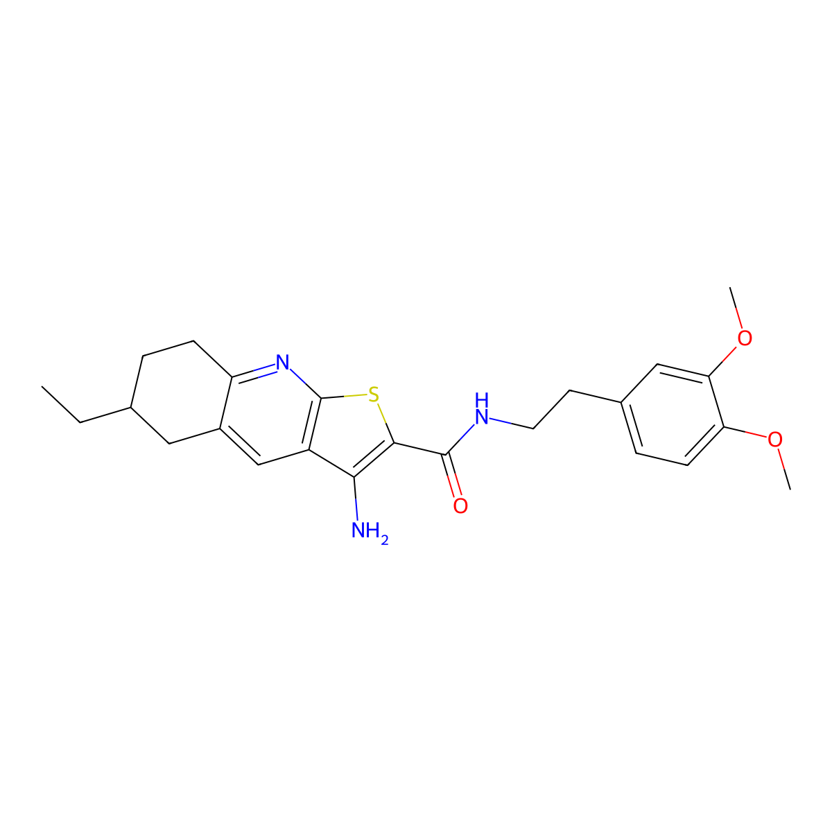 3-amino-N-[2-(3,4-dimethoxyphenyl)ethyl]-6-ethyl-5,6,7,8-tetrahydrothieno[2,3-b]quinoline-2-carboxamide molecular structure, CAS 625370-67-4