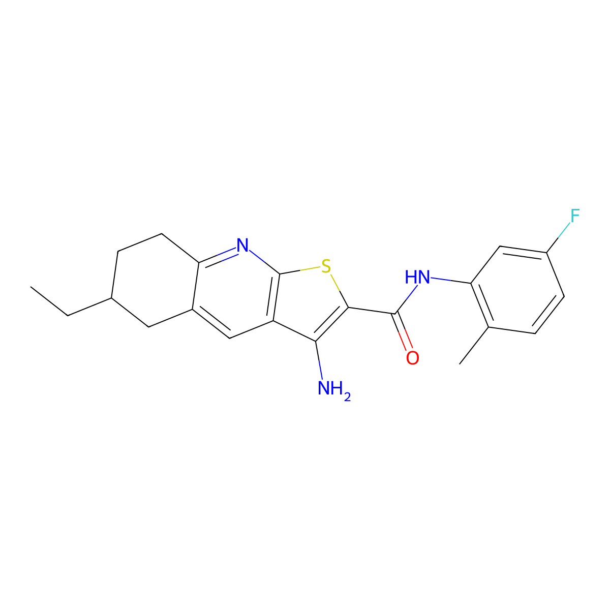 3-amino-6-ethyl-N-(5-fluoro-2-methylphenyl)-5,6,7,8-tetrahydrothieno[2,3-b]quinoline-2-carboxamide molecular structure, CAS 625370-68-5