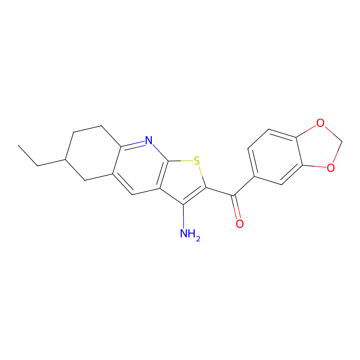 (3-Amino-6-ethyl-5,6,7,8-tetrahydrothieno[2,3-b]quinolin-2-yl)(1,3-benzodioxol-5-yl)methanone molecular structure, CAS 625370-69-6