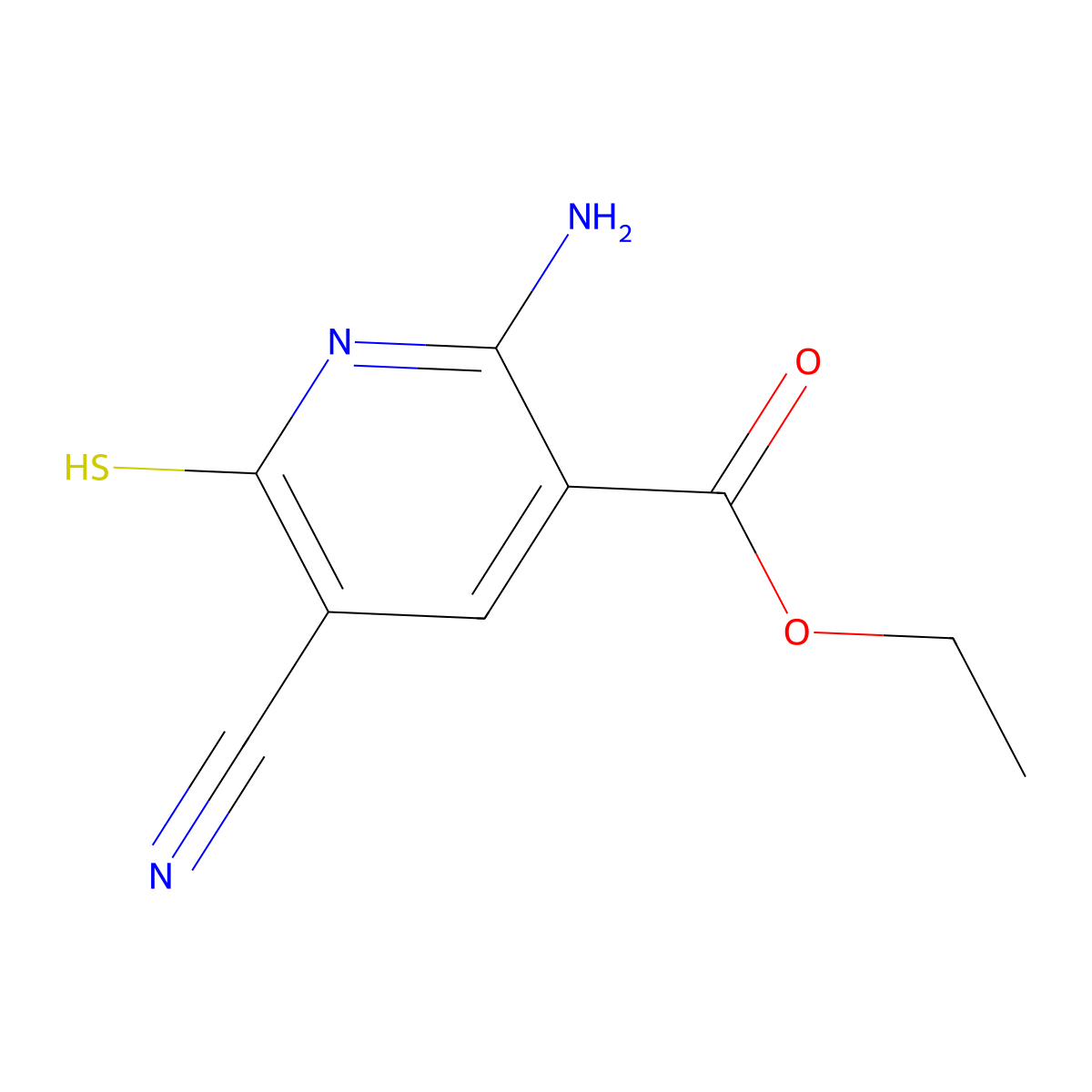 Ethyl 2-amino-5-cyano-6-sulfanylpyridine-3-carboxylate molecular structure, CAS 625370-81-2