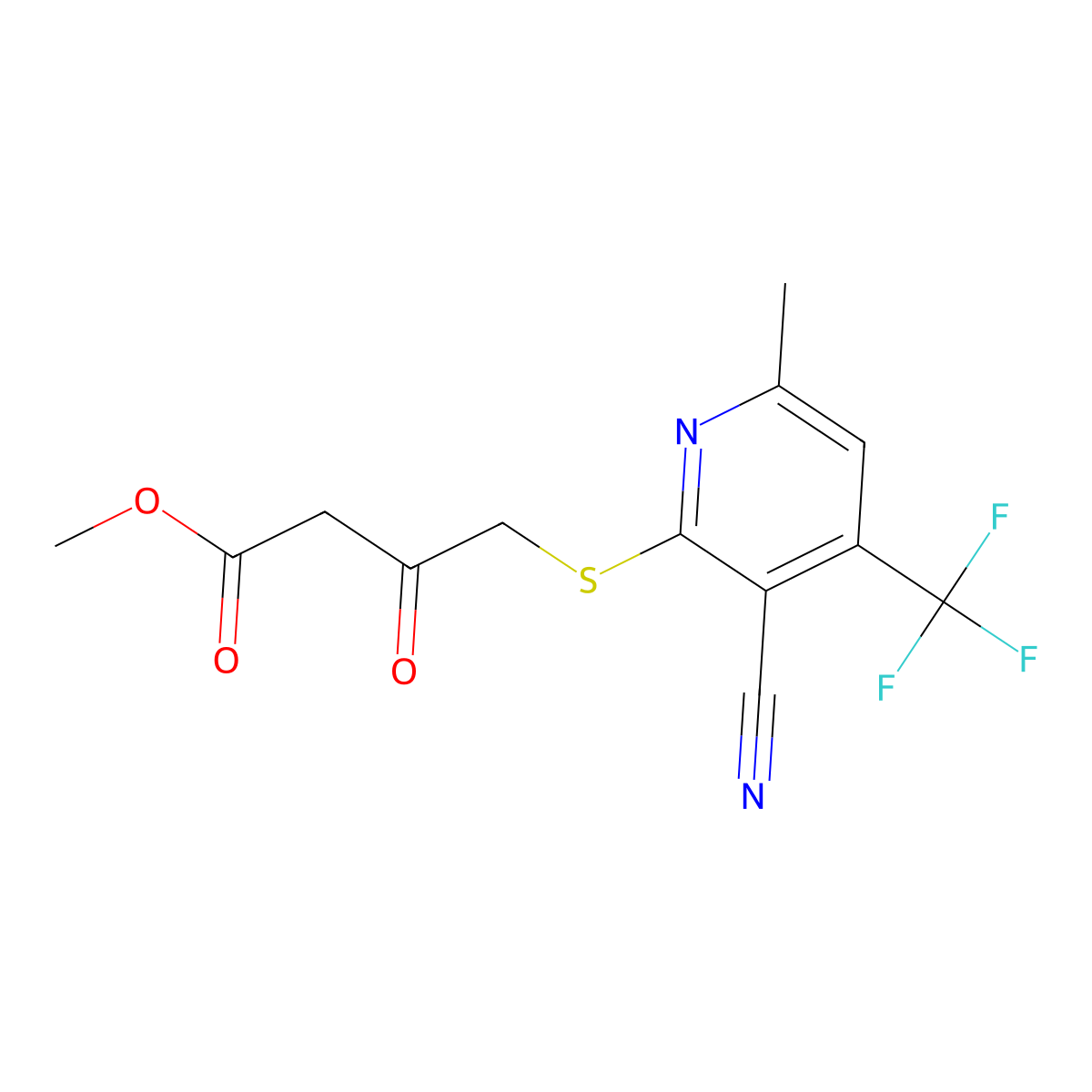 Methyl 4-[3-cyano-6-methyl-4-(trifluoromethyl)pyridin-2-yl]sulfanyl-3-oxobutanoate molecular structure, CAS 625371-17-7
