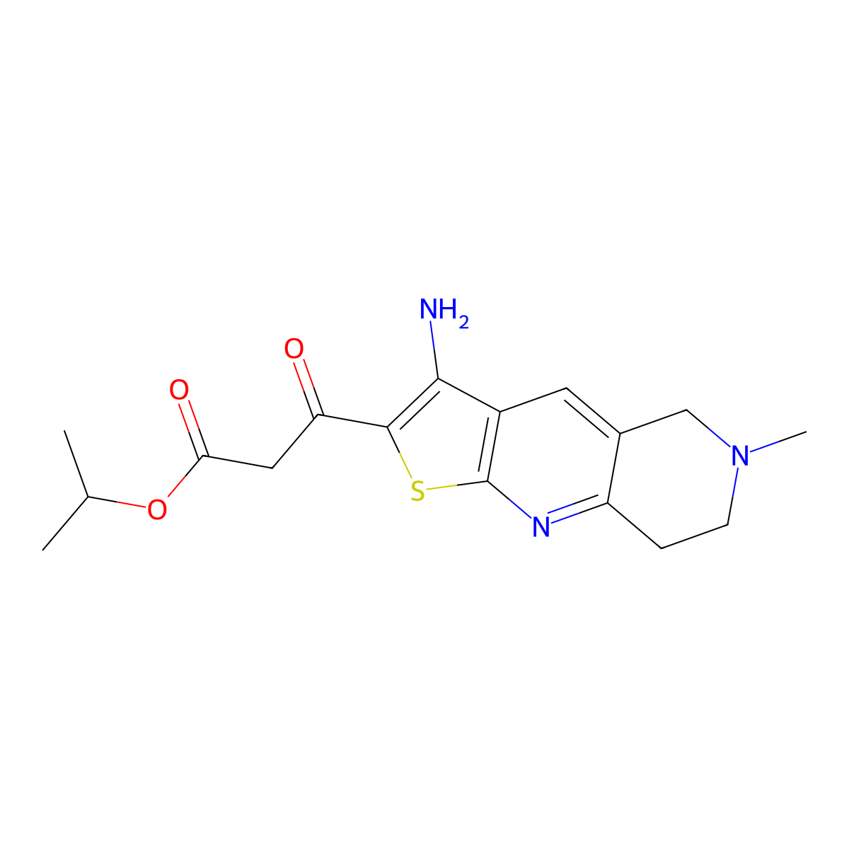 Isopropyl 3-(3-amino-6-methyl-5,6,7,8-tetrahydrothieno[2,3-b][1,6]naphthyridin-2-yl)-3-oxopropanoate molecular structure, CAS 625371-50-8