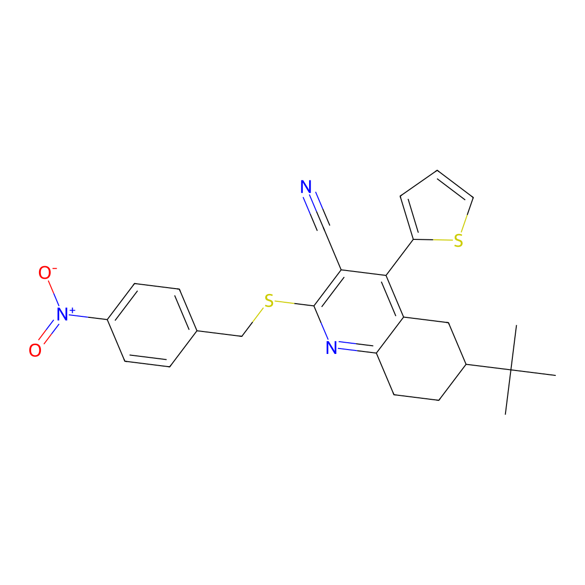 6-(Tert-butyl)-2-[(4-nitrobenzyl)sulfanyl]-4-(2-thienyl)-5,6,7,8-tetrahydro-3-quinolinecarbonitrile molecular structure, CAS 625371-92-8
