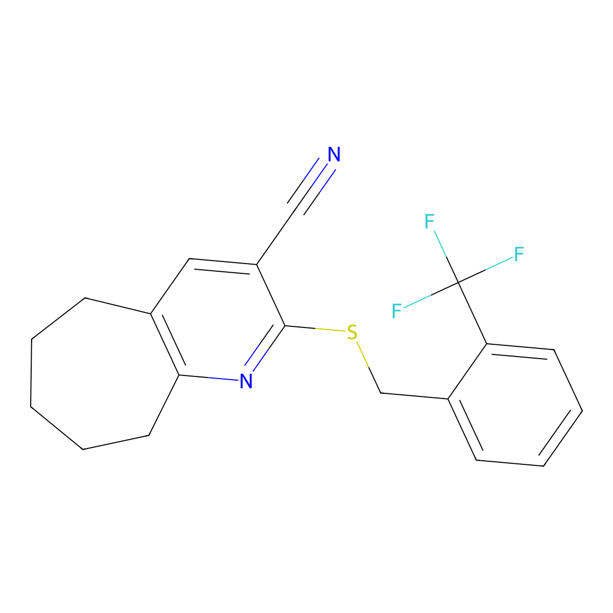 2-{[2-(trifluoromethyl)benzyl]sulfanyl}-6,7,8,9-tetrahydro-5H-cyclohepta[b]pyridine-3-carbonitrile molecular structure, CAS 625371-95-1