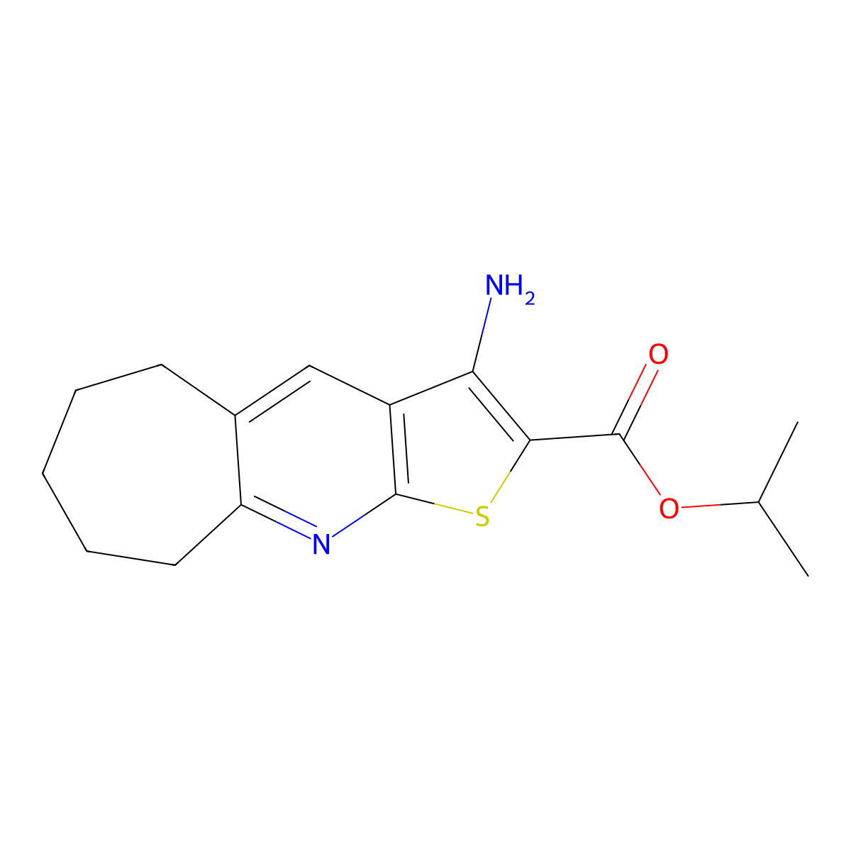 isopropyl 3-amino-6,7,8,9-tetrahydro-5H-cyclohepta[b]thieno[3,2-e]pyridine-2-carboxylate molecular structure, CAS 625372-00-1