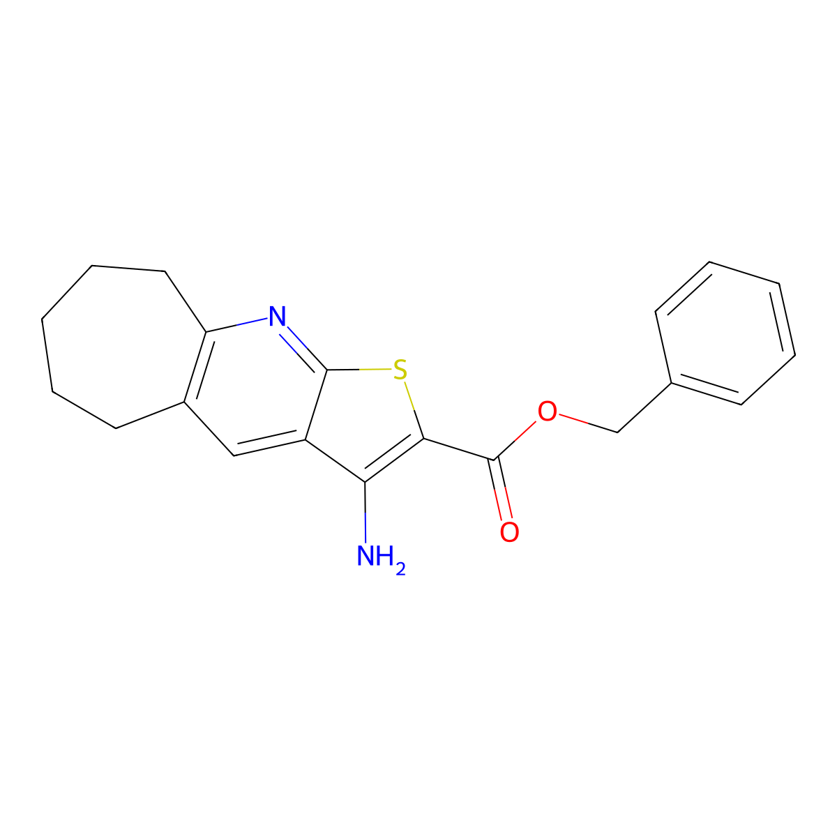 benzyl 3-amino-6,7,8,9-tetrahydro-5H-cyclohepta[b]thieno[3,2-e]pyridine-2-carboxylate molecular structure, CAS 625372-04-5