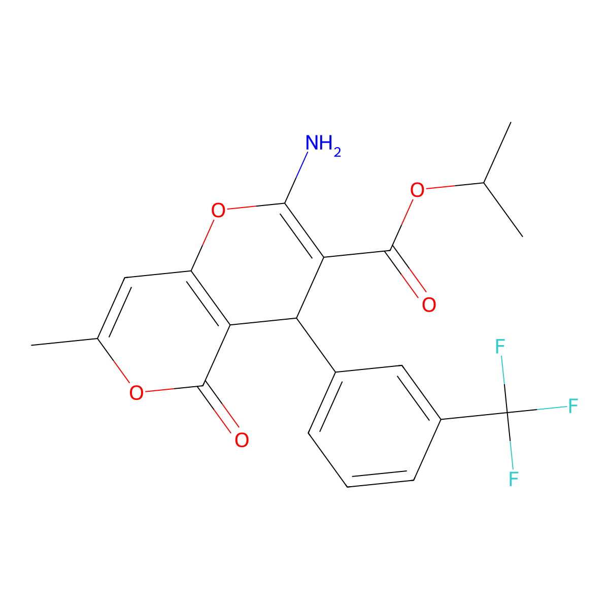 propan-2-yl 2-amino-7-methyl-5-oxo-4-[3-(trifluoromethyl)phenyl]-4H-pyrano[3,2-c]pyran-3-carboxylate molecular structure, CAS 625373-02-6