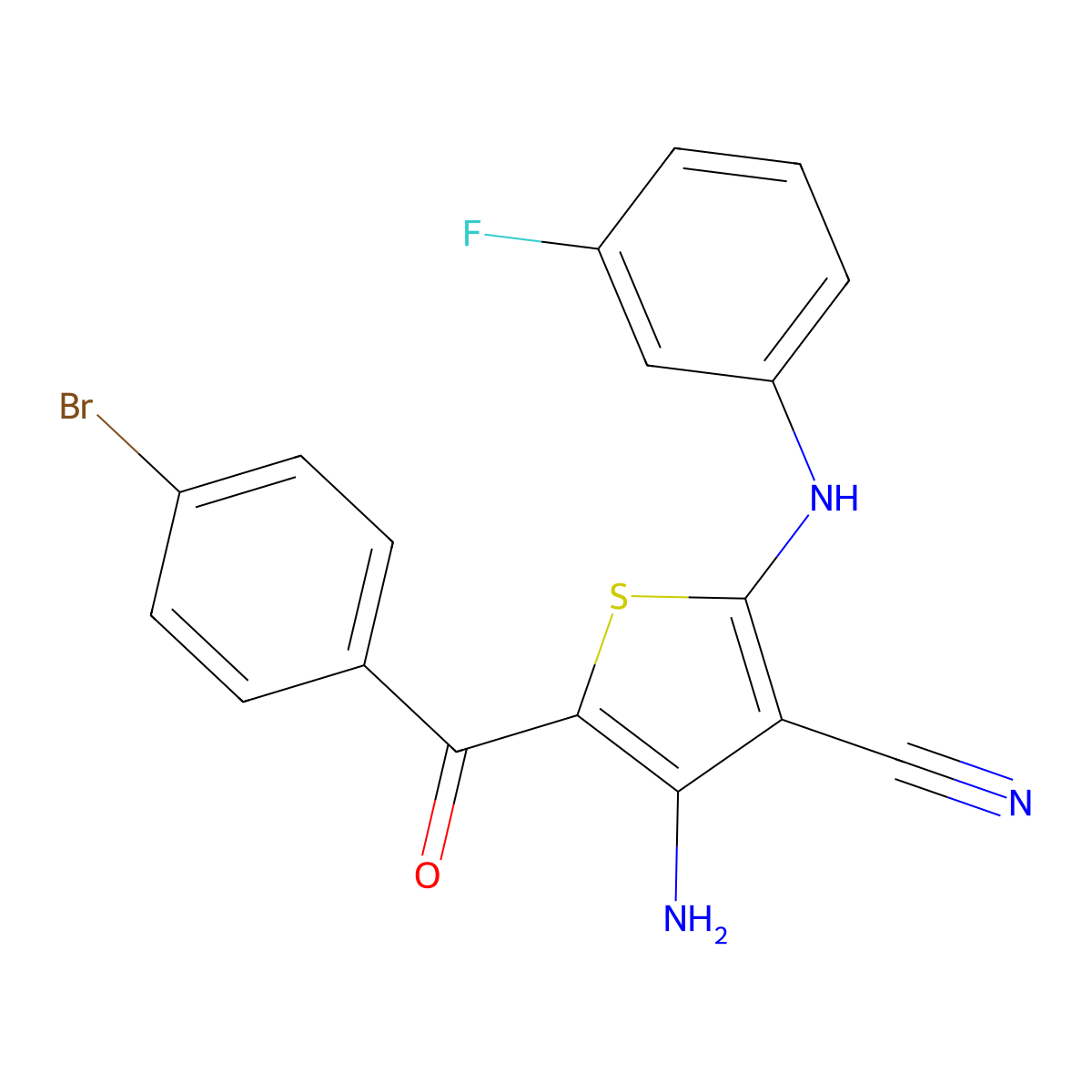 4-Amino-5-(4-bromobenzoyl)-2-(3-fluoroanilino)-3-thiophenecarbonitrile molecular structure, CAS 625373-52-6