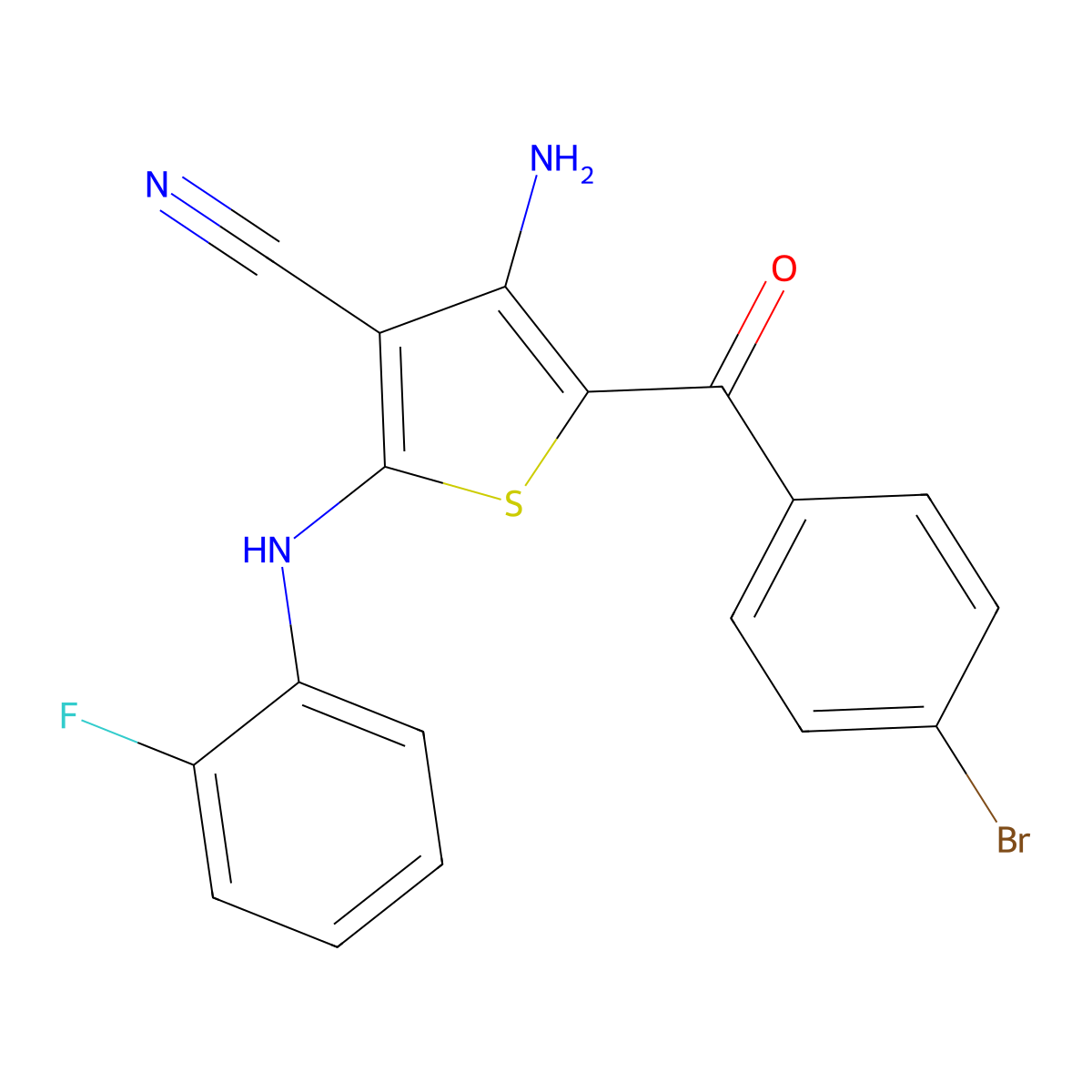 4-Amino-5-(4-bromobenzoyl)-2-(2-fluoroanilino)-3-thiophenecarbonitrile molecular structure, CAS 625373-67-3