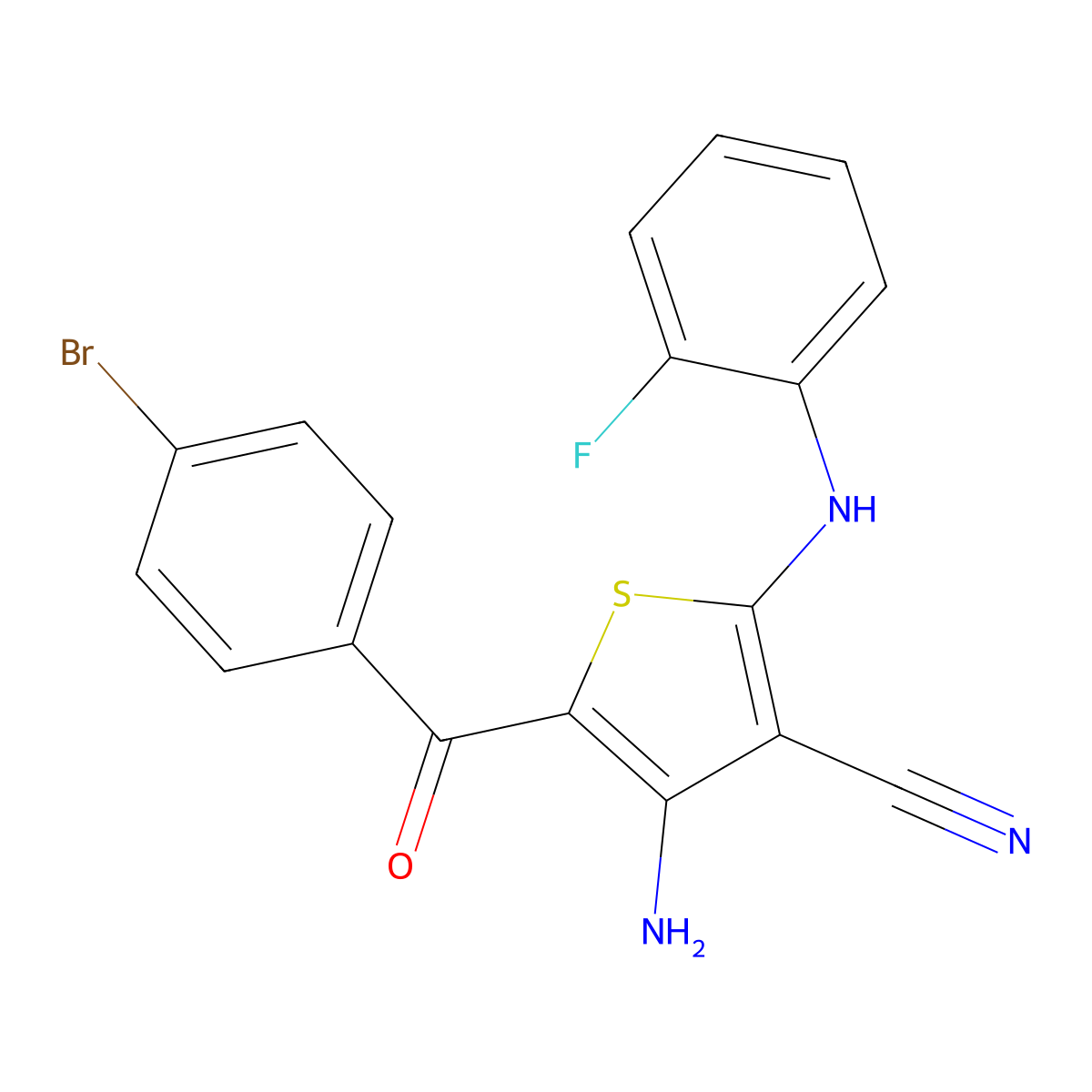 4-Amino-5-(4-bromobenzoyl)-2-(2-fluoroanilino)-3-thiophenecarbonitrile molecular structure, CAS 625373-67-3