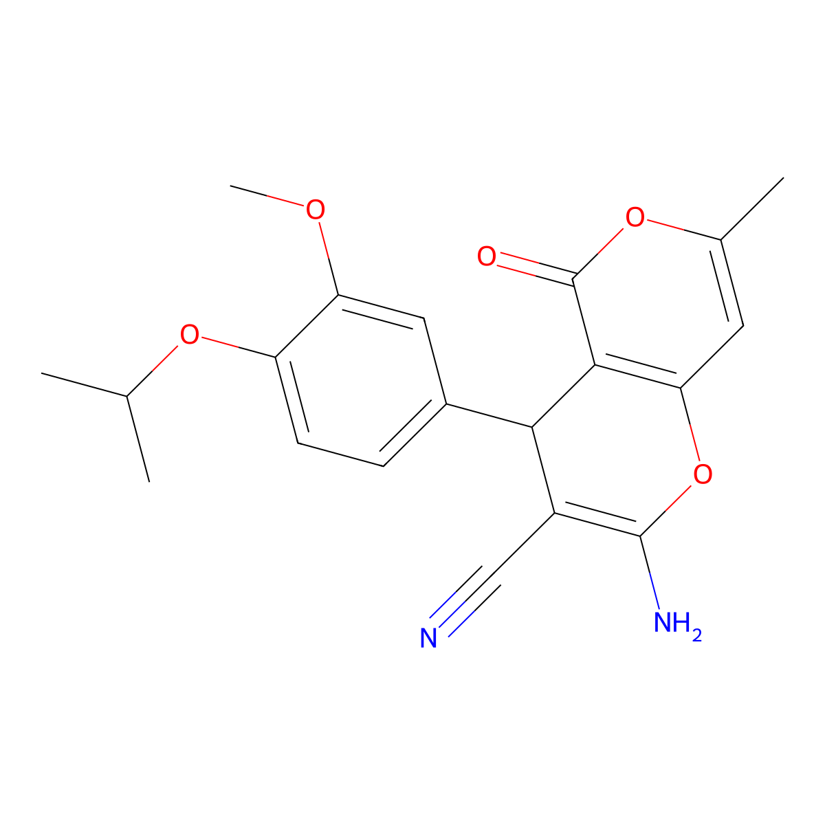 2-amino-4-(4-isopropoxy-3-methoxyphenyl)-7-methyl-5-oxo-4H,5H-pyrano[4,3-b]pyran-3-carbonitrile molecular structure, CAS 625375-34-0