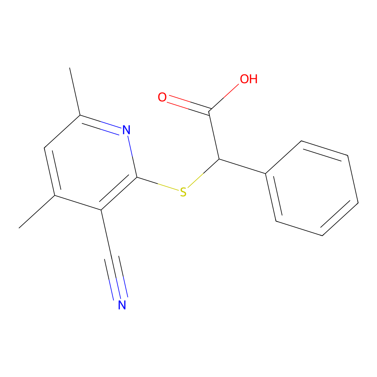 2-(3-Cyano-4,6-dimethylpyridin-2-yl)sulfanyl-2-phenylacetic acid molecular structure, CAS 625375-38-4