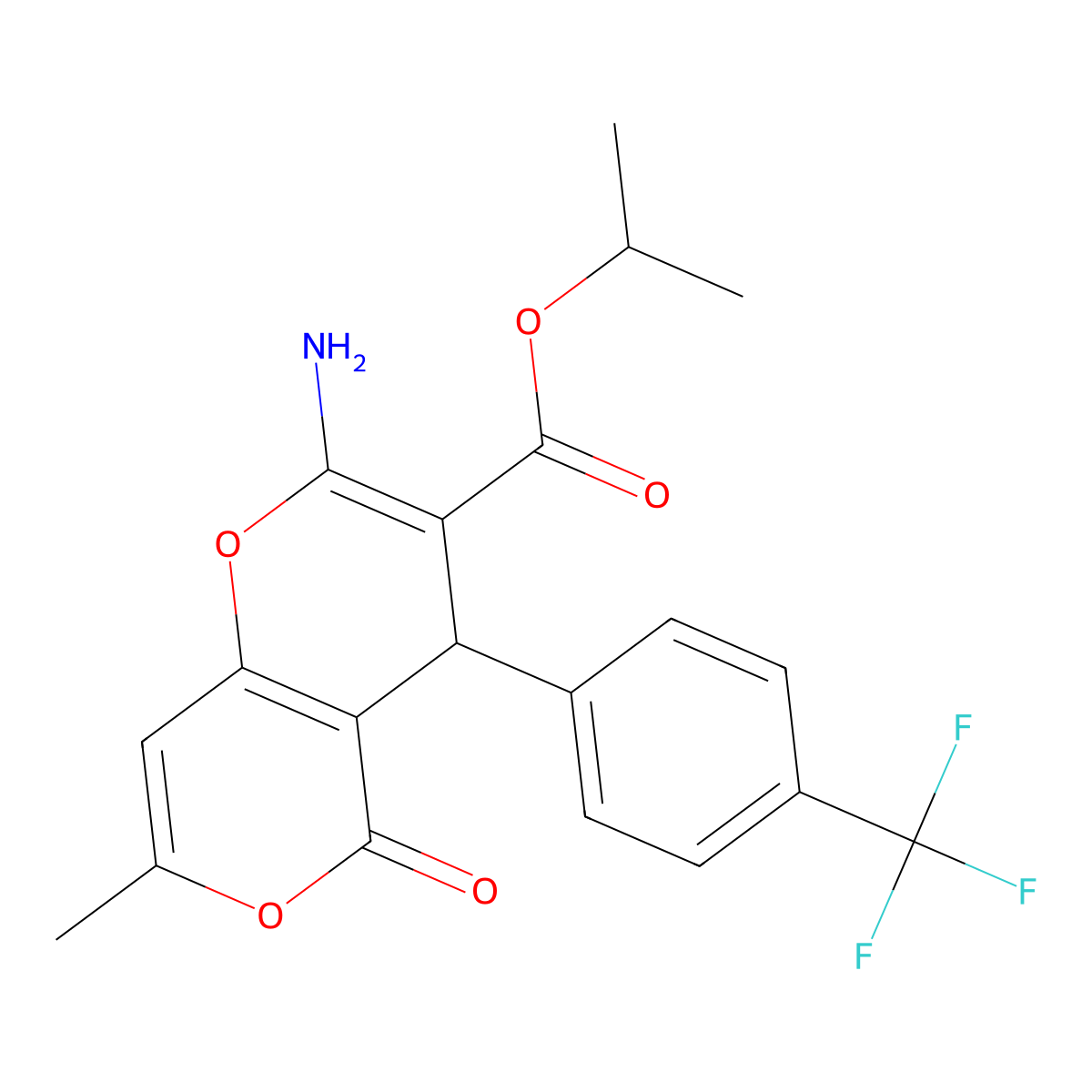 propan-2-yl 2-amino-7-methyl-5-oxo-4-[4-(trifluoromethyl)phenyl]-4H-pyrano[3,2-c]pyran-3-carboxylate molecular structure, CAS 625375-46-4