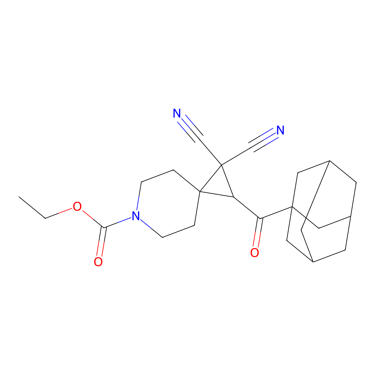 Ethyl 2-(adamantanylcarbonyl)-1,1-dicyano-6-azaspiro[2.5]octane-6-carboxylate molecular structure, CAS 625375-66-8