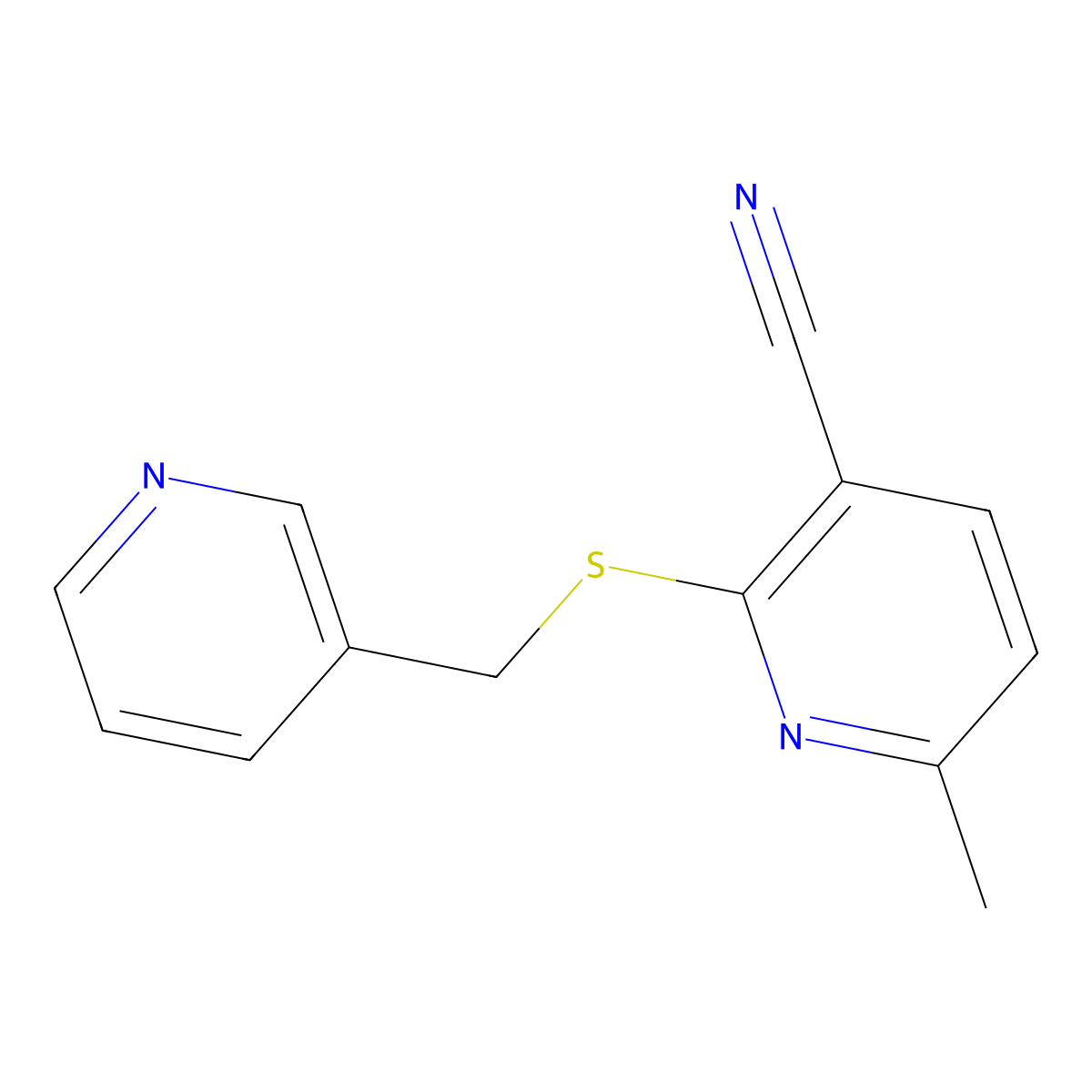 6-Methyl-2-[(pyridin-3-ylmethyl)sulfanyl]nicotinonitrile molecular structure, CAS 625375-69-1
