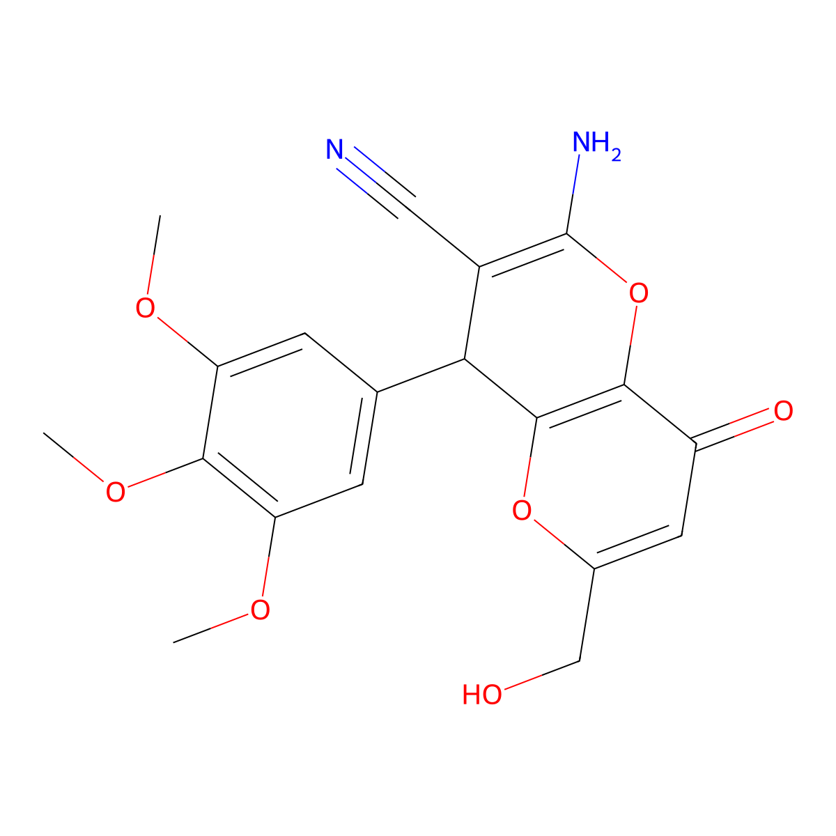 2-Amino-6-(hydroxymethyl)-8-oxo-4-(3,4,5-trimethoxyphenyl)-4,8-dihydropyrano[3,2-b]pyran-3-carbonitrile molecular structure, CAS 625376-08-1
