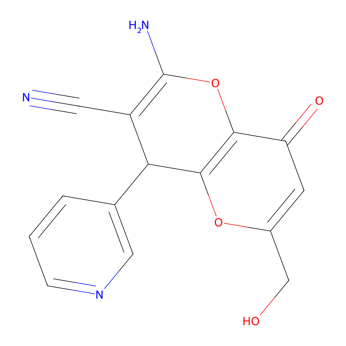 2-Amino-6-(hydroxymethyl)-8-oxo-4-(3-pyridinyl)-4,8-dihydropyrano[3,2-b]pyran-3-carbonitrile molecular structure, CAS 625376-09-2