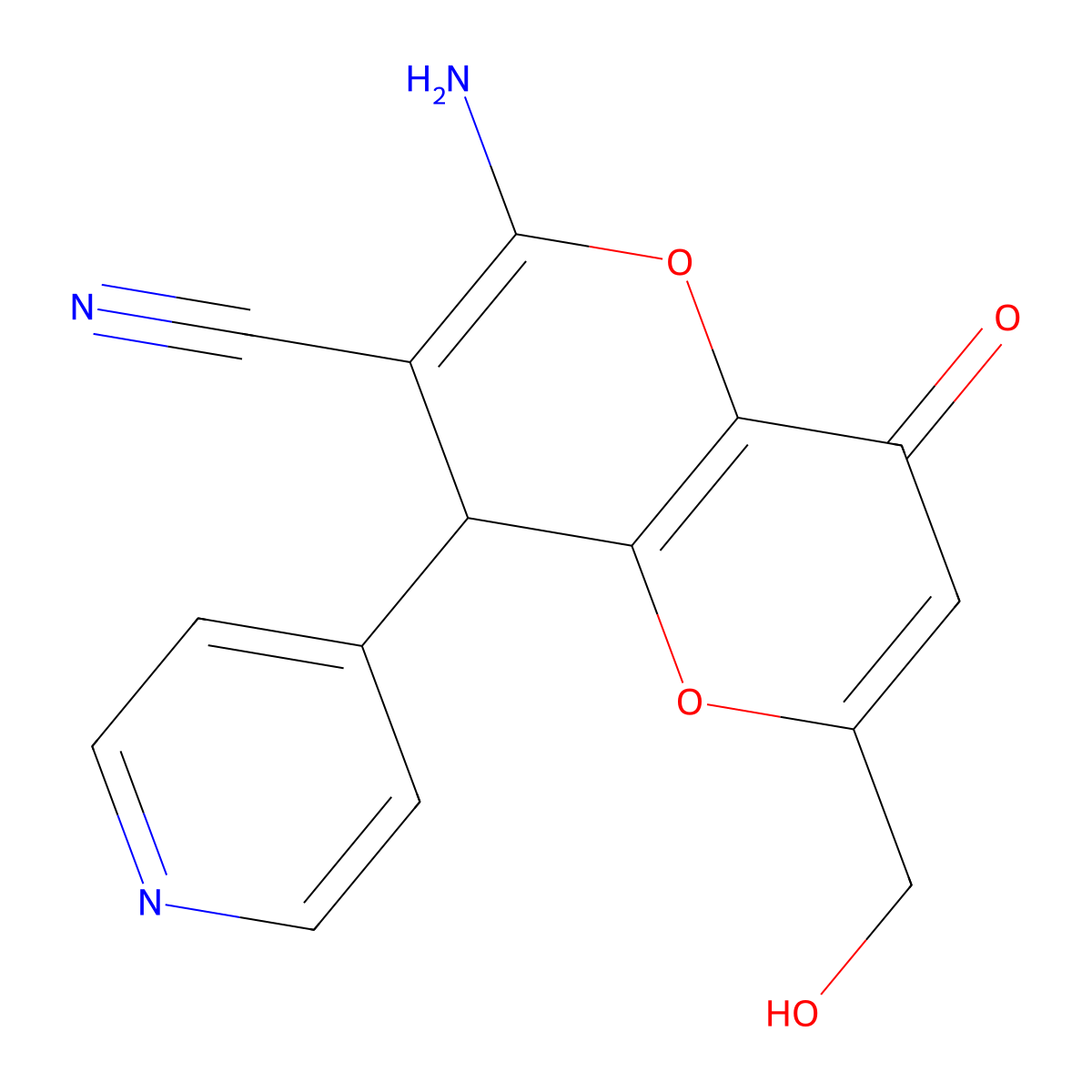 2-Amino-6-(hydroxymethyl)-8-oxo-4-(4-pyridinyl)-4,8-dihydropyrano[3,2-b]pyran-3-carbonitrile molecular structure, CAS 625376-10-5